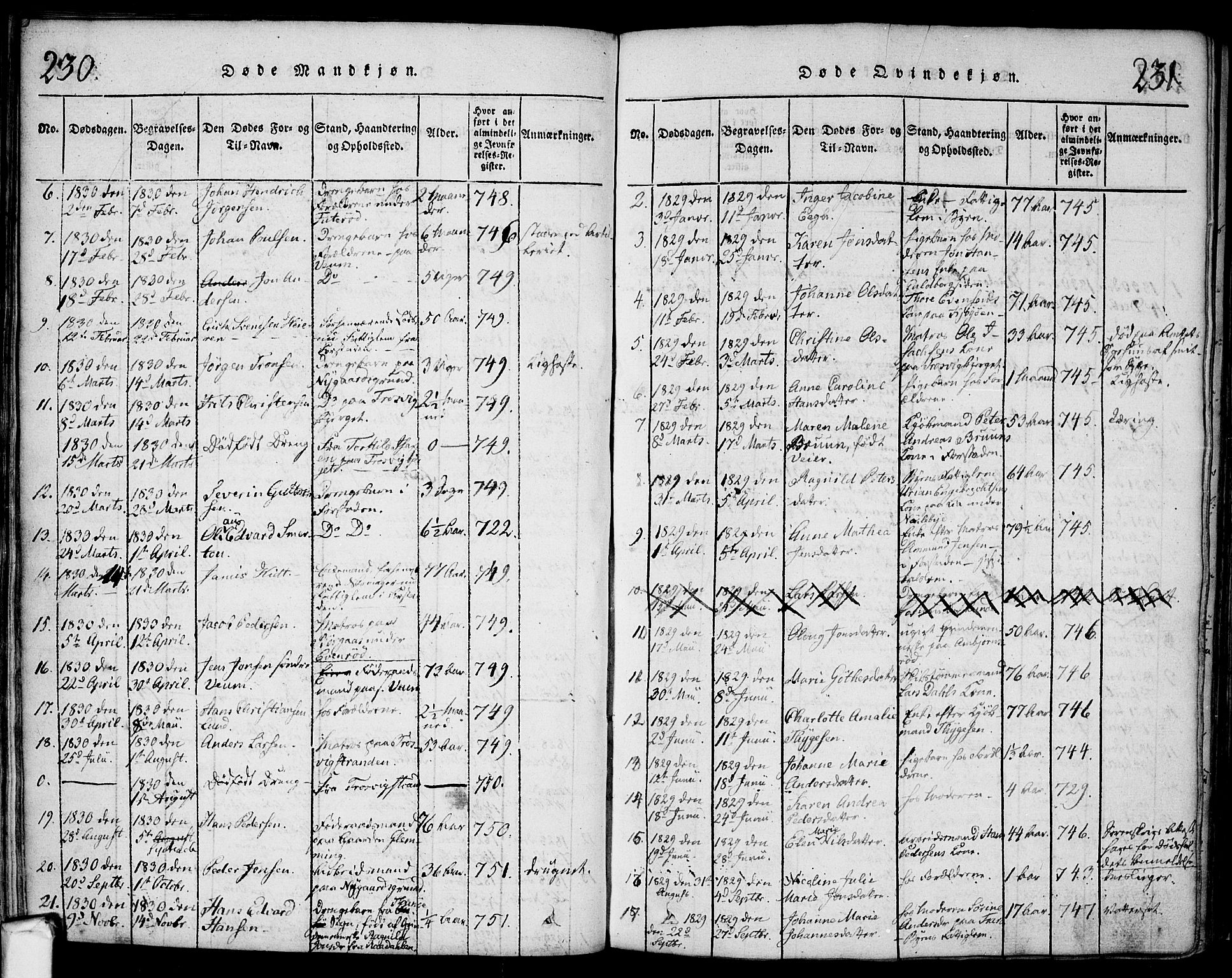 Glemmen prestekontor Kirkebøker, AV/SAO-A-10908/F/Fa/L0004: Parish register (official) no. 4, 1816-1838, p. 230-231