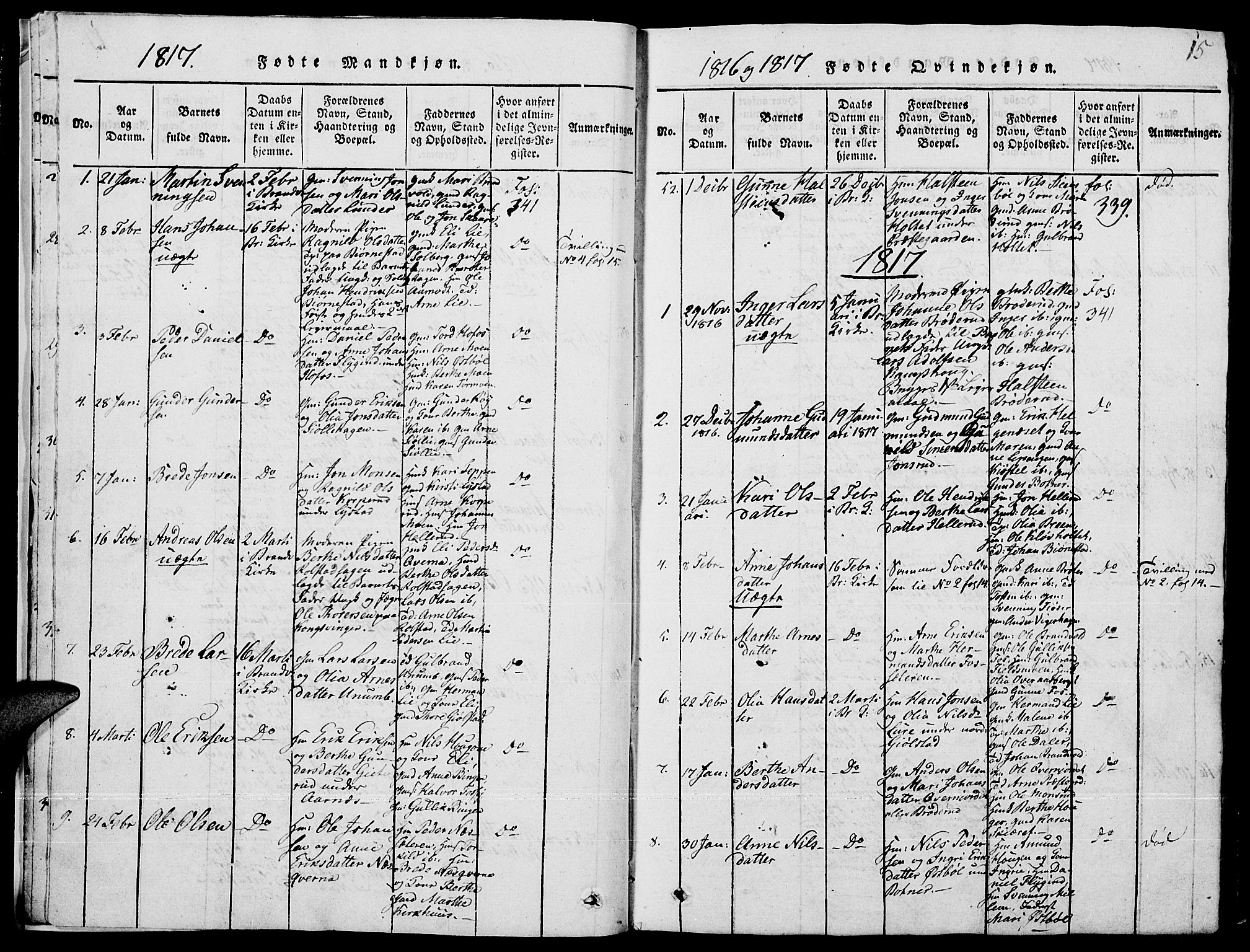 Grue prestekontor, SAH/PREST-036/H/Ha/Hab/L0001: Parish register (copy) no. 1, 1814-1841, p. 15