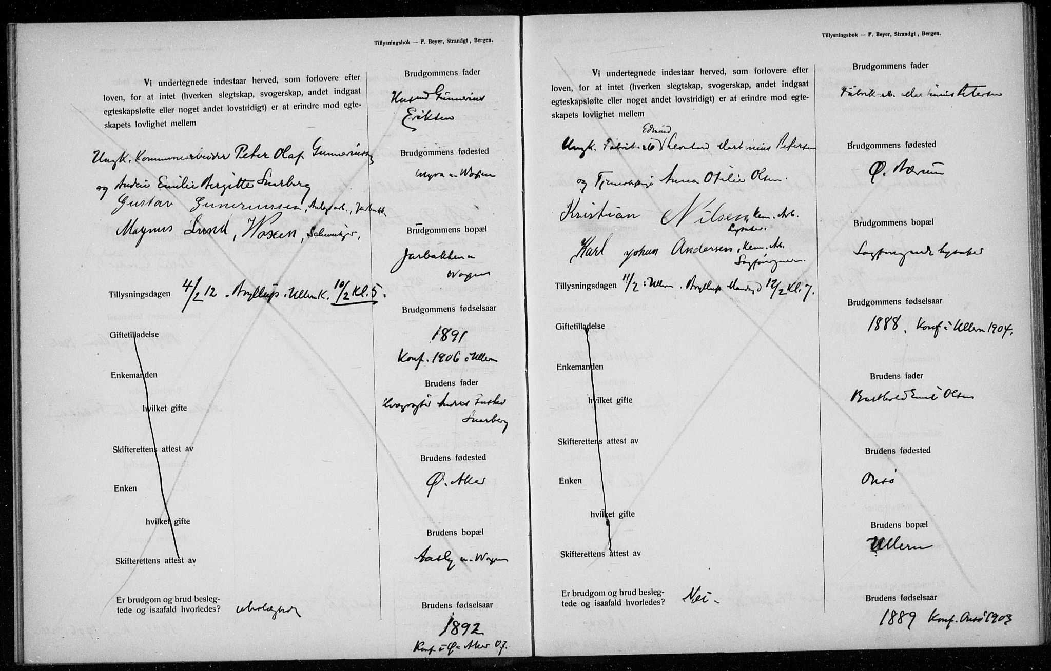 Ullern prestekontor Kirkebøker, AV/SAO-A-10740/H/L0001: Banns register no. 1, 1911-1916