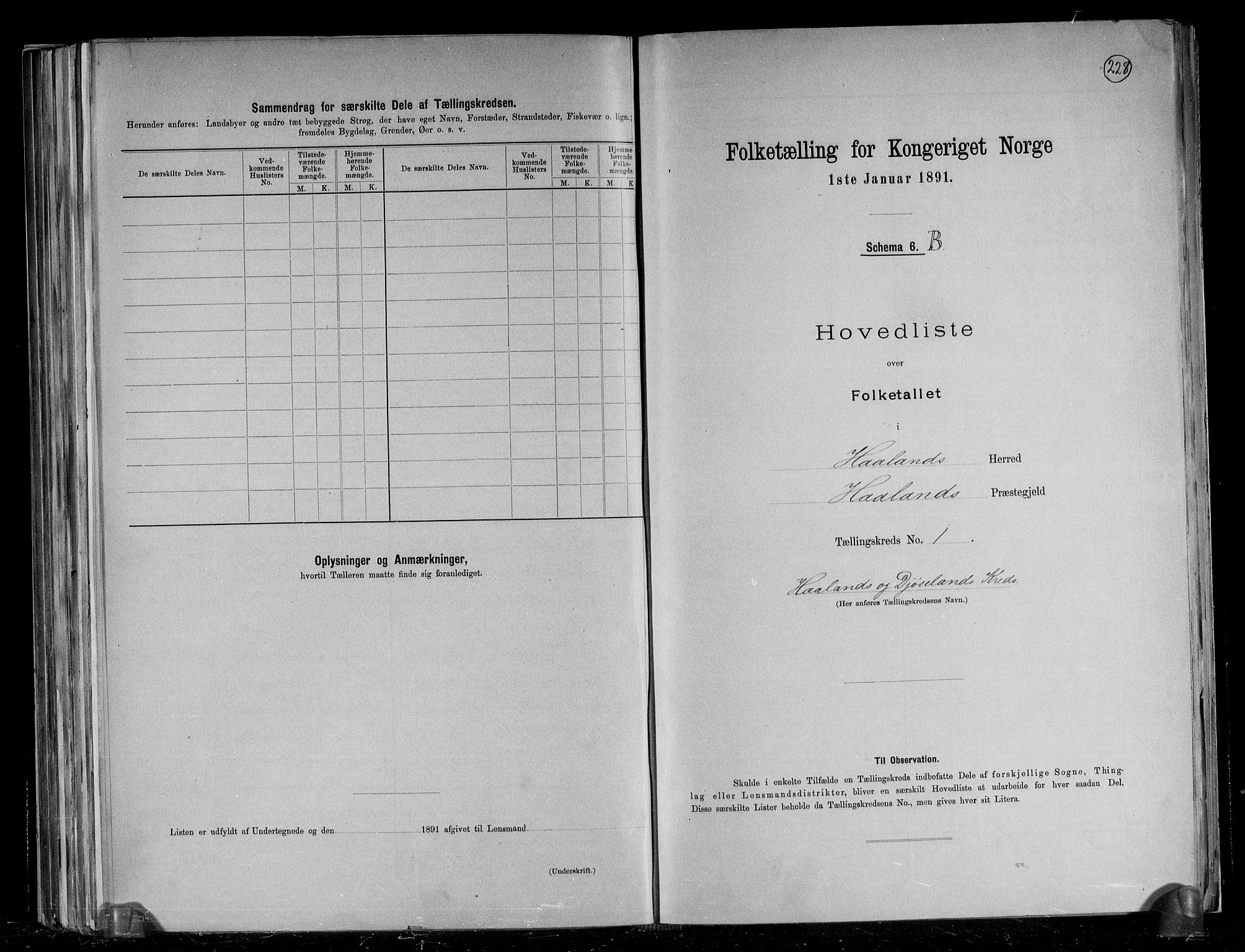 RA, 1891 census for 1124 Haaland, 1891, p. 6