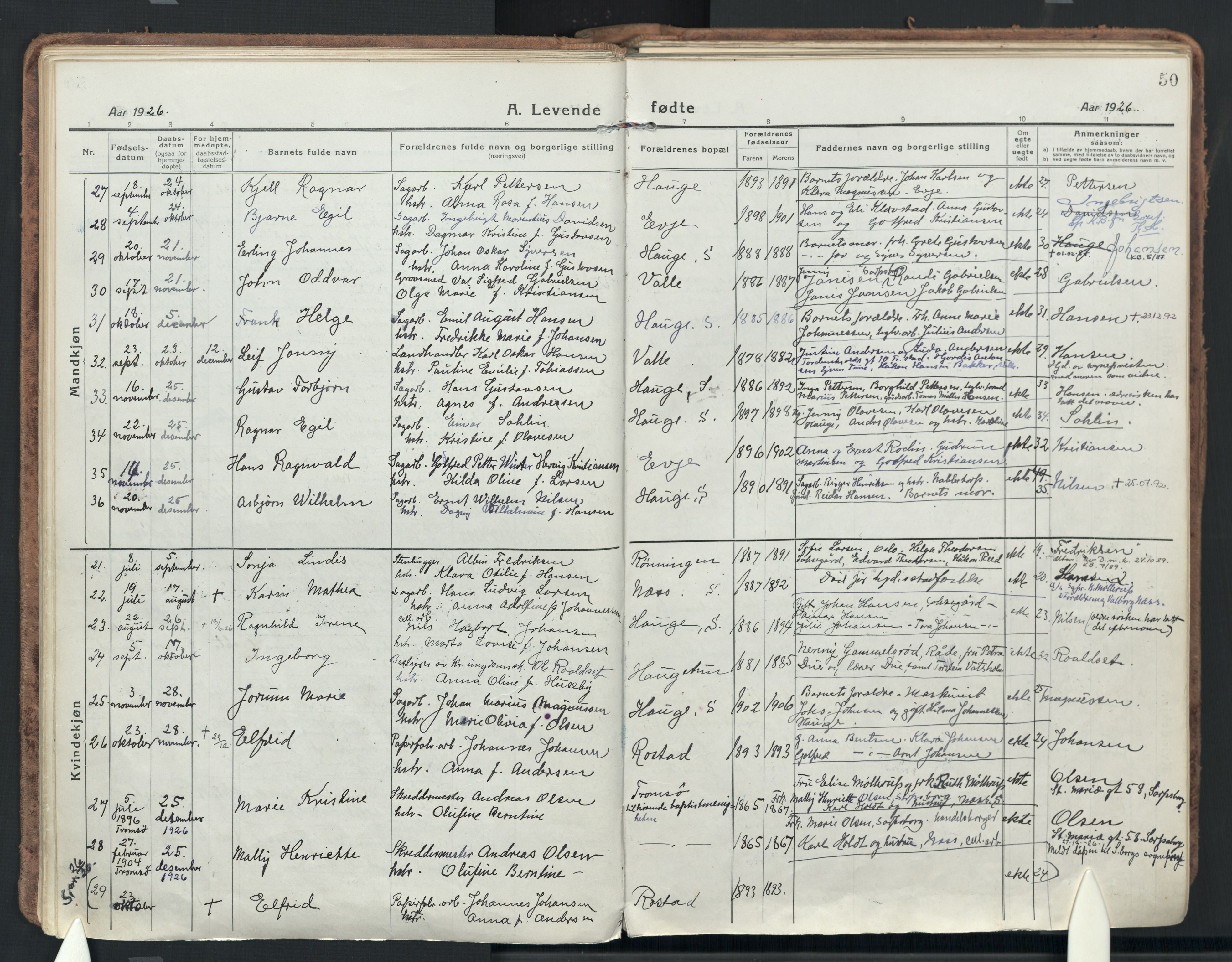 Rolvsøy prestekontor Kirkebøker, AV/SAO-A-2004/F/Fa/L0003: Parish register (official) no. 3, 1917-1935, p. 50