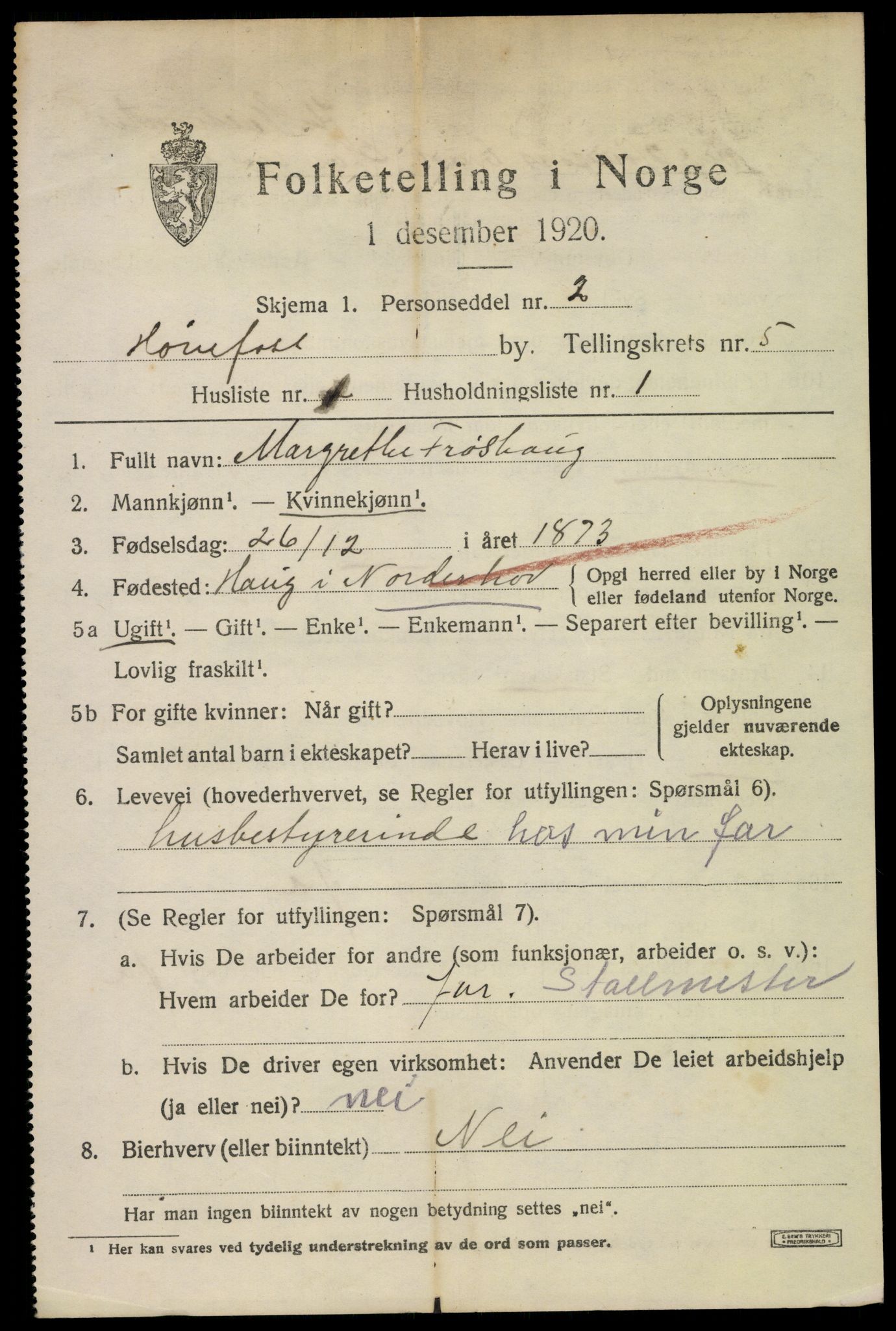 SAKO, 1920 census for Hønefoss, 1920, p. 6626