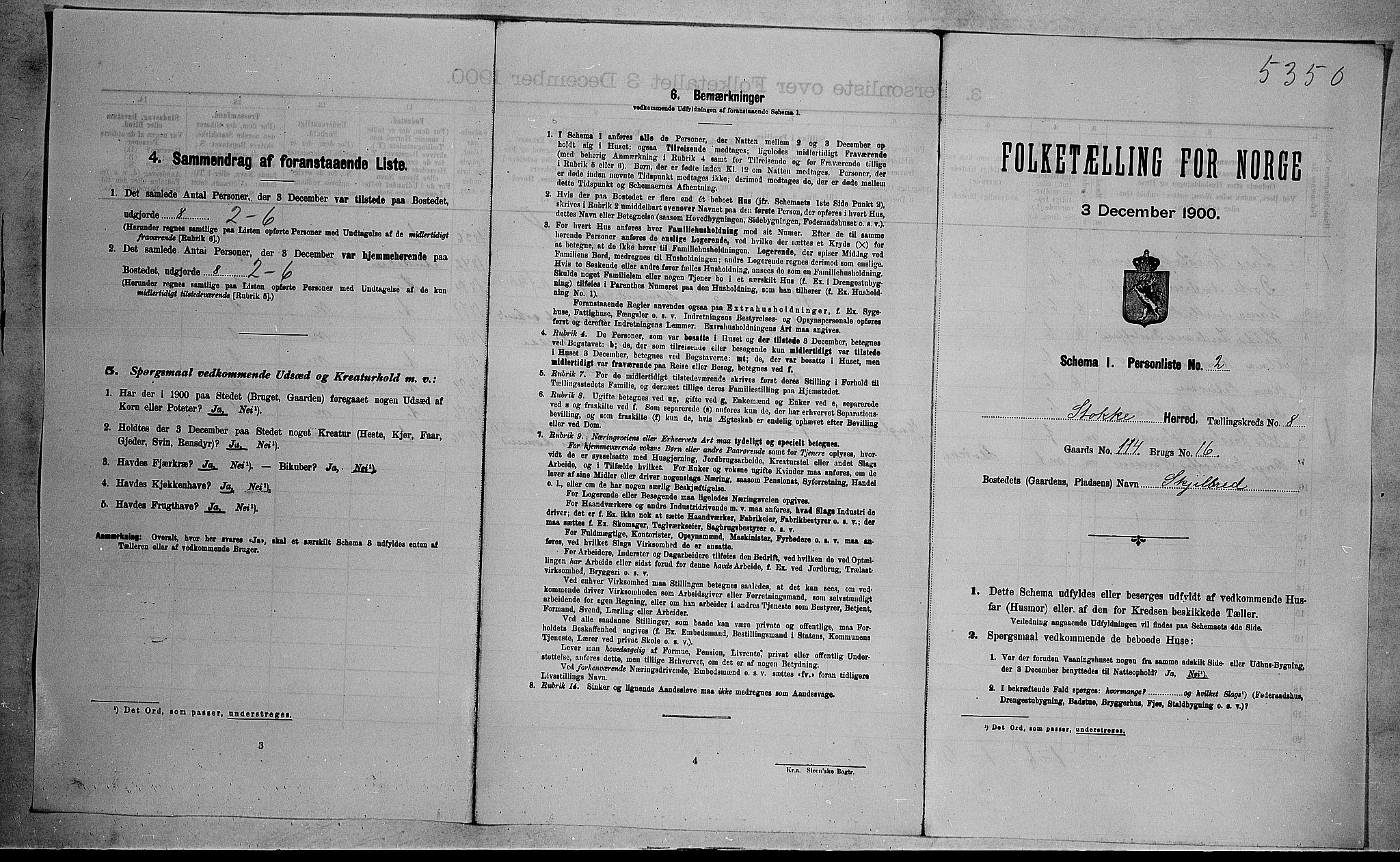 RA, 1900 census for Stokke, 1900, p. 1403