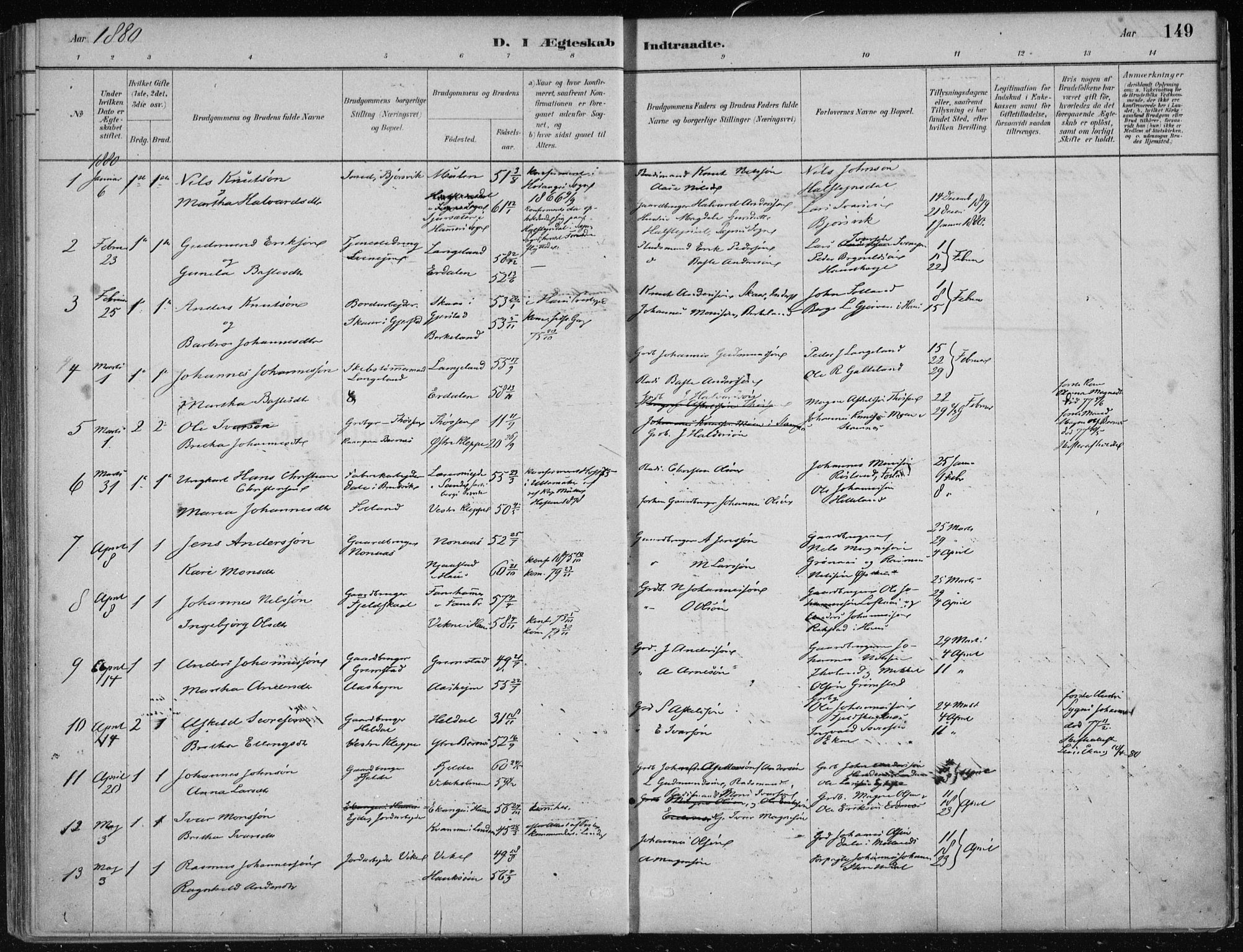 Hosanger sokneprestembete, AV/SAB-A-75801/H/Haa: Parish register (official) no. B  1, 1880-1896, p. 149