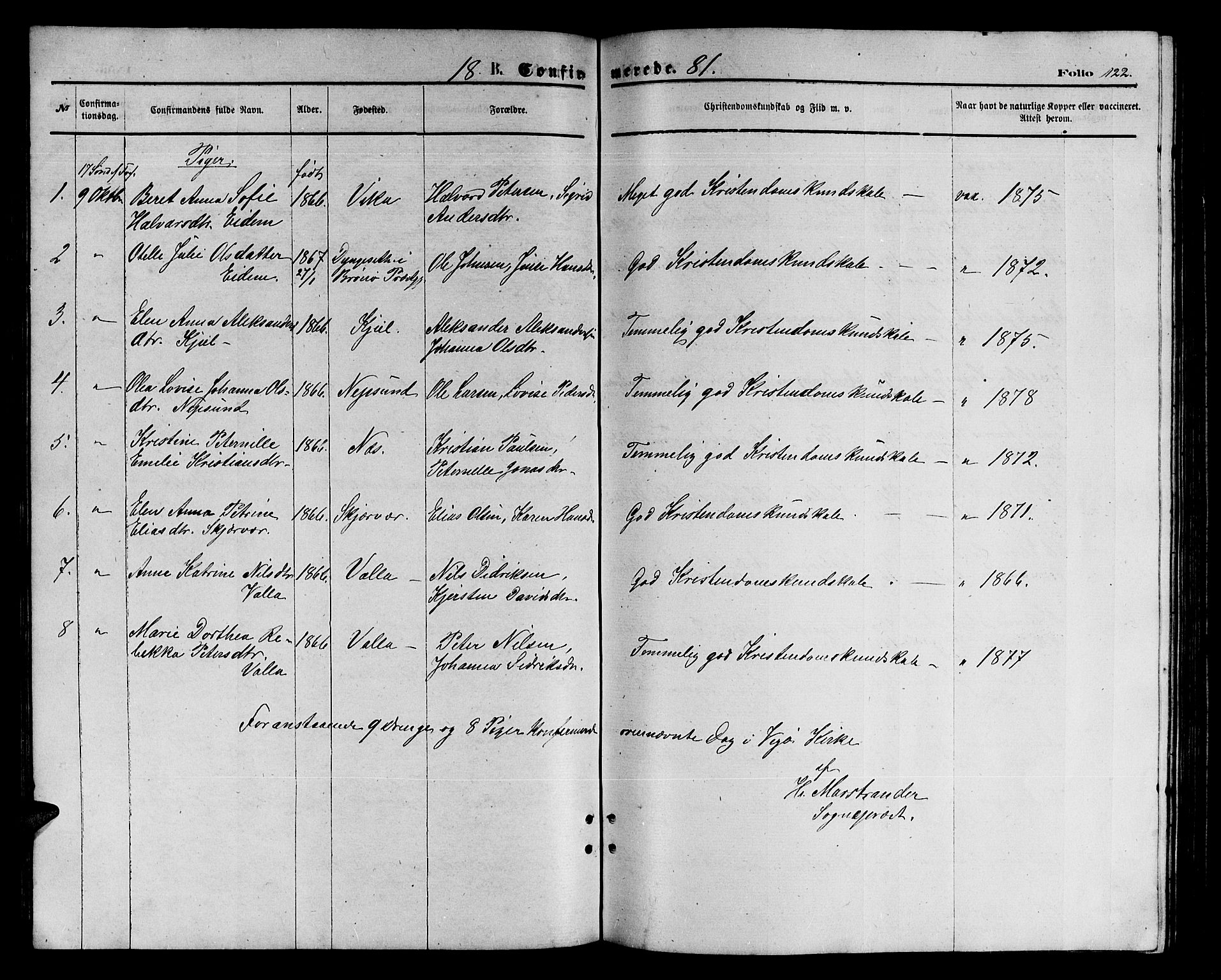 Ministerialprotokoller, klokkerbøker og fødselsregistre - Nordland, AV/SAT-A-1459/816/L0252: Parish register (copy) no. 816C02, 1871-1885, p. 122