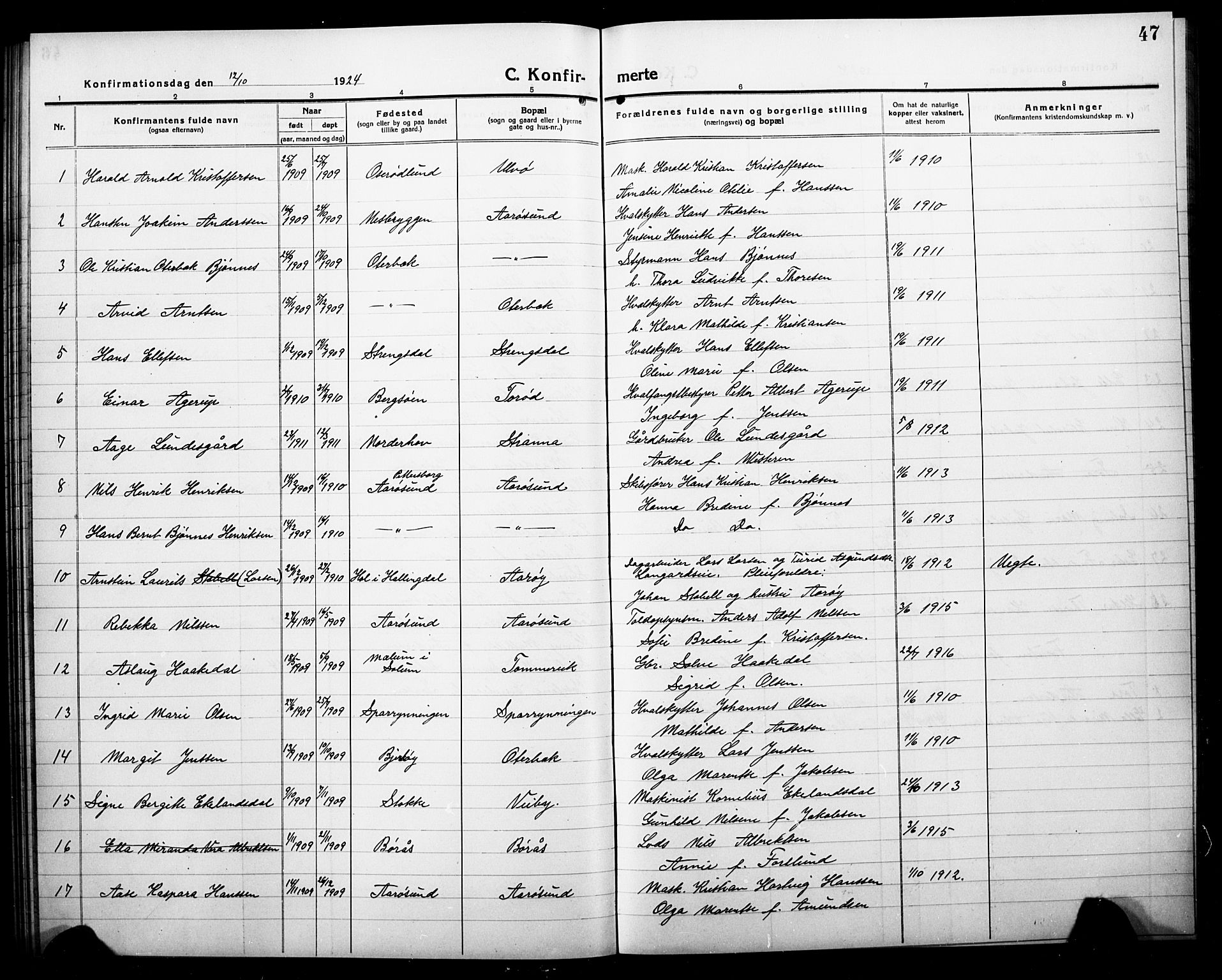 Nøtterøy kirkebøker, AV/SAKO-A-354/G/Gc/L0001: Parish register (copy) no. III 1, 1915-1930, p. 47