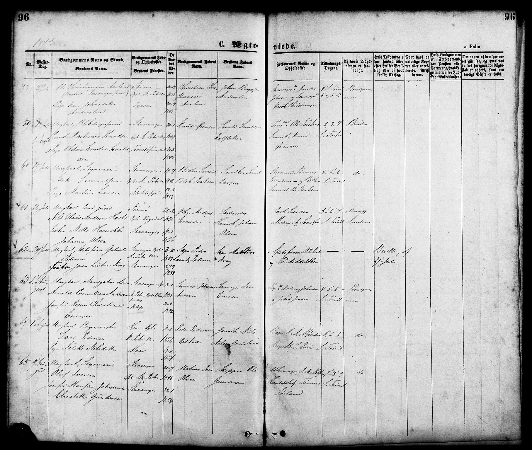 St. Petri sokneprestkontor, AV/SAST-A-101813/001/30/30BA/L0010: Parish register (official) no. A 10, 1869-1878, p. 96