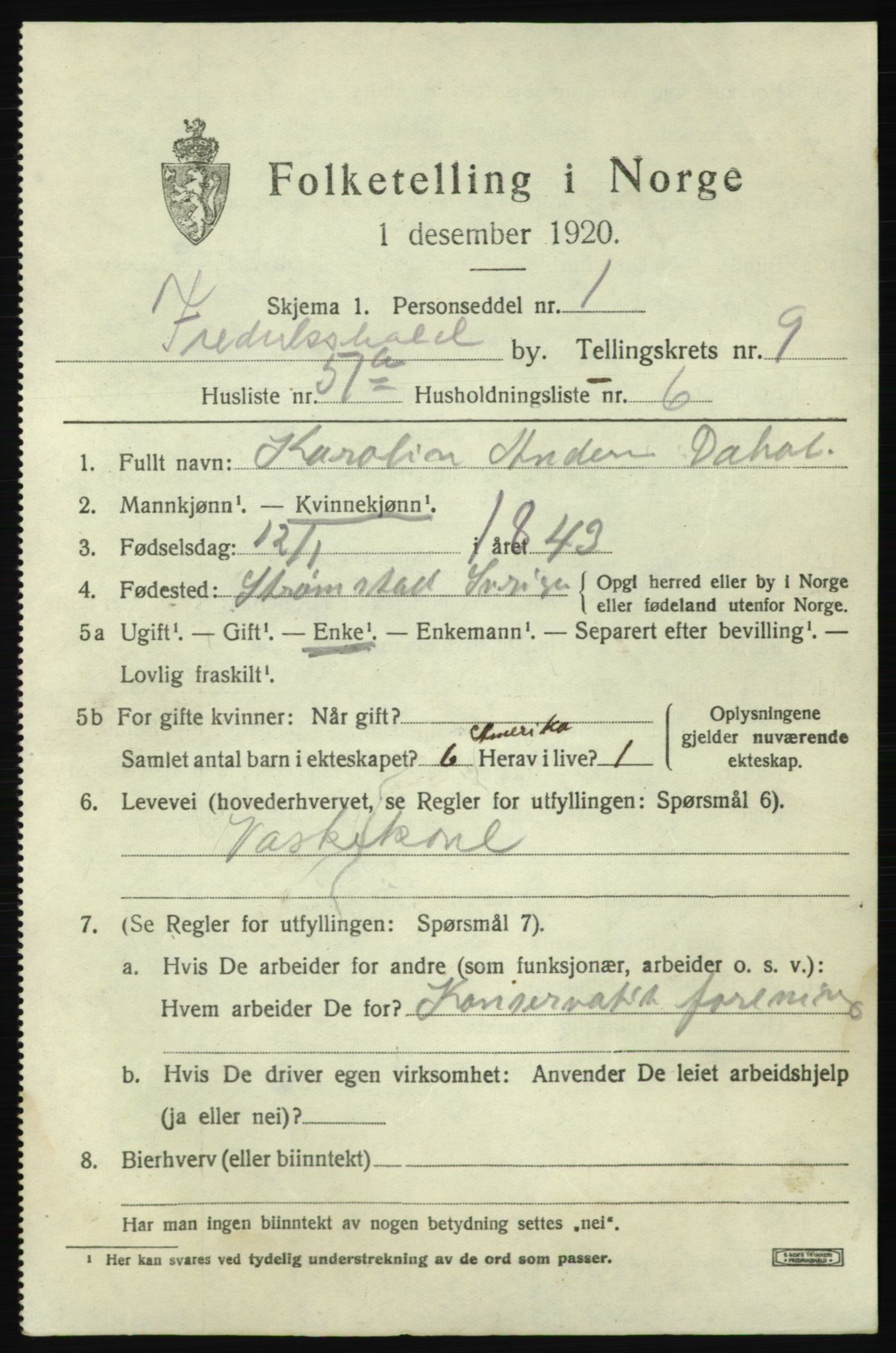 SAO, 1920 census for Fredrikshald, 1920, p. 17181