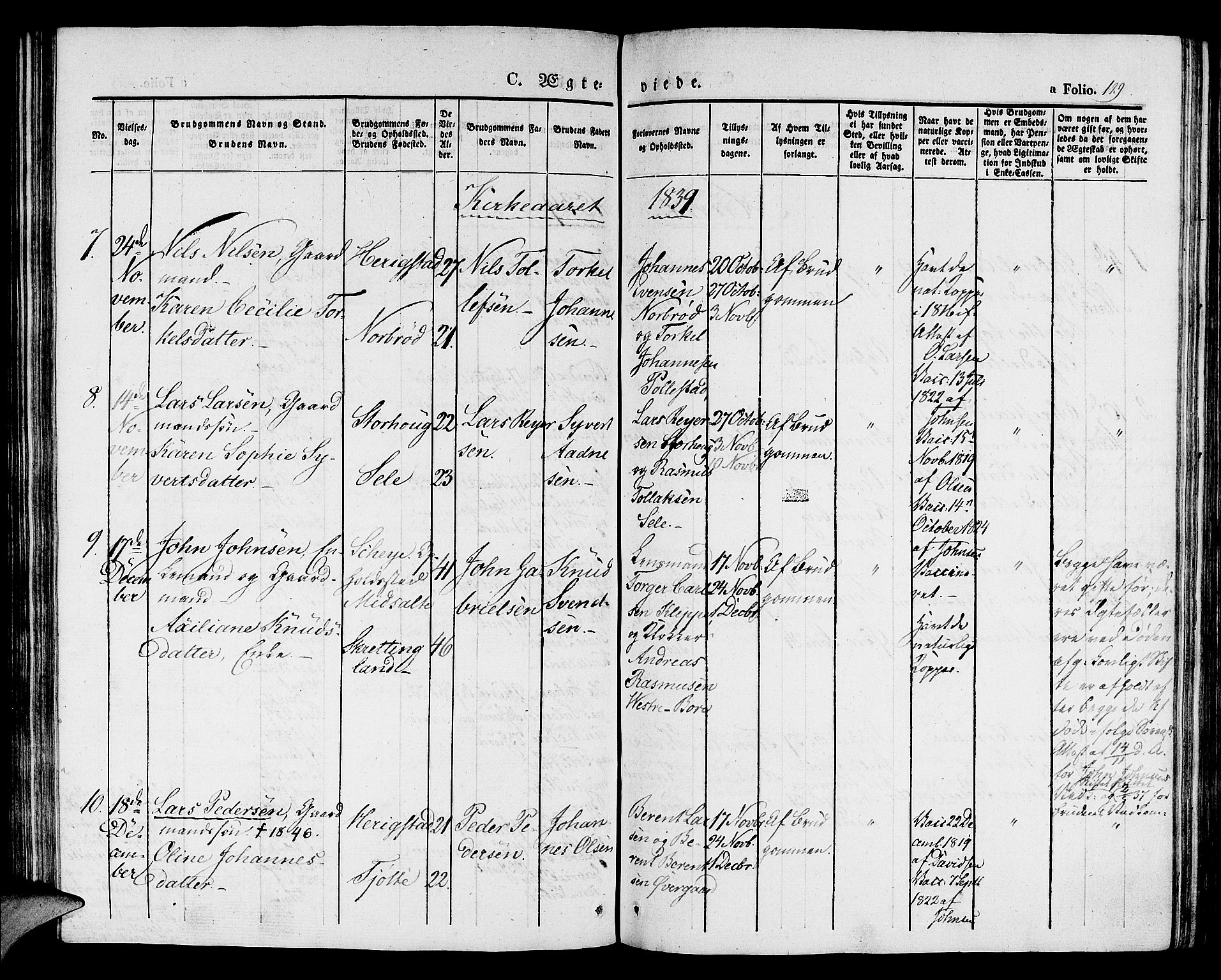 Klepp sokneprestkontor, AV/SAST-A-101803/001/3/30BA/L0003: Parish register (official) no. A 3, 1833-1842, p. 129