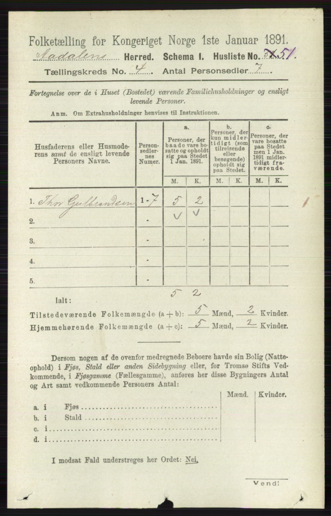 RA, 1891 census for 0614 Ådal, 1891, p. 1501