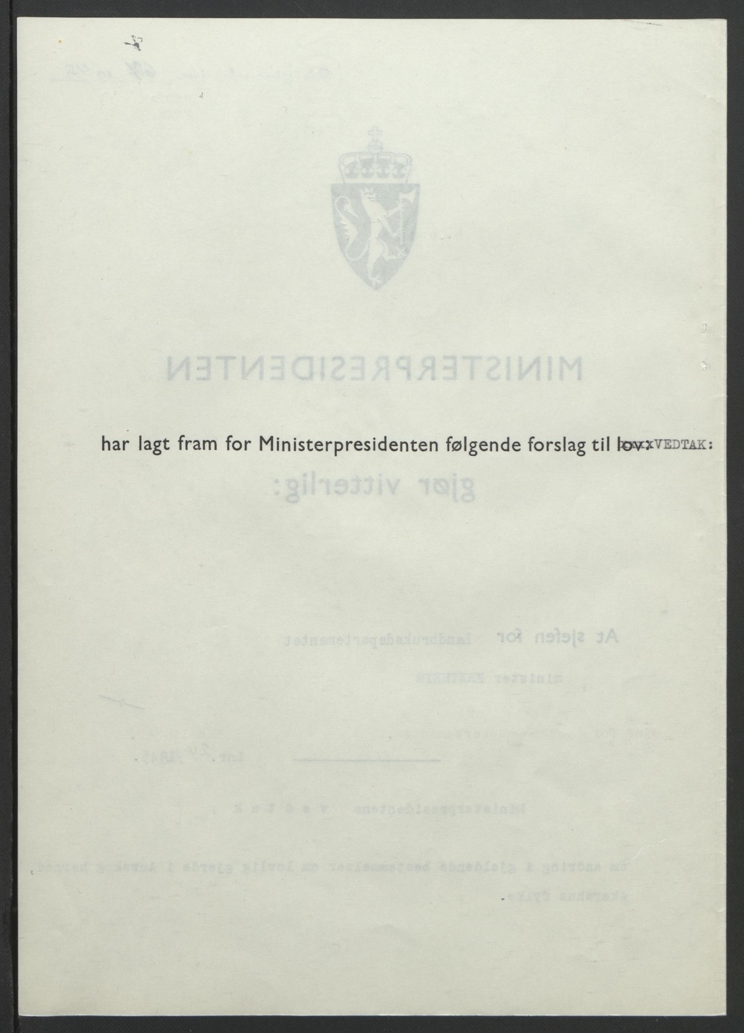 NS-administrasjonen 1940-1945 (Statsrådsekretariatet, de kommisariske statsråder mm), AV/RA-S-4279/D/Db/L0101/0001: -- / Lover og vedtak, 1945, p. 238