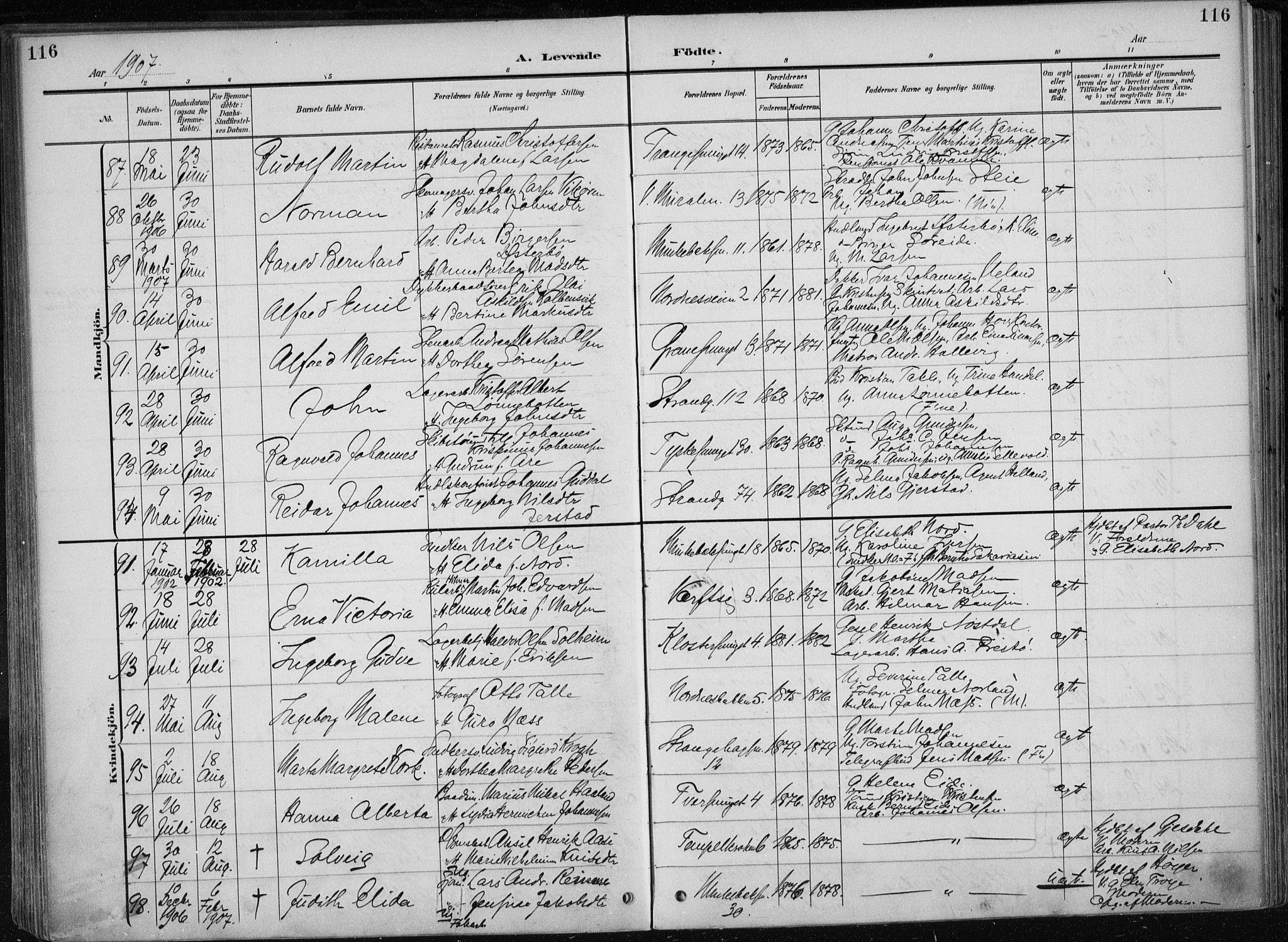 Nykirken Sokneprestembete, AV/SAB-A-77101/H/Haa/L0019: Parish register (official) no. B 7, 1904-1916, p. 116