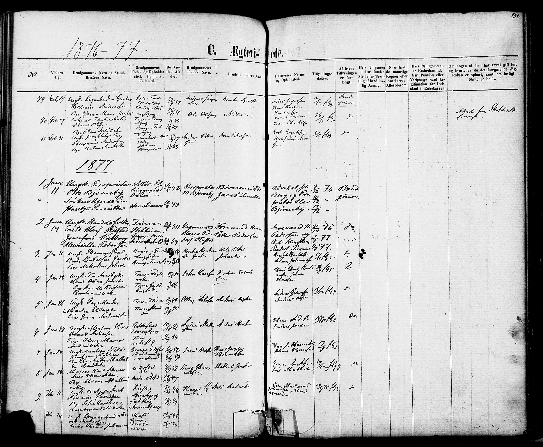 Fredrikstad domkirkes prestekontor Kirkebøker, SAO/A-10906/F/Fa/L0001: Parish register (official) no. 1, 1871-1878, p. 292