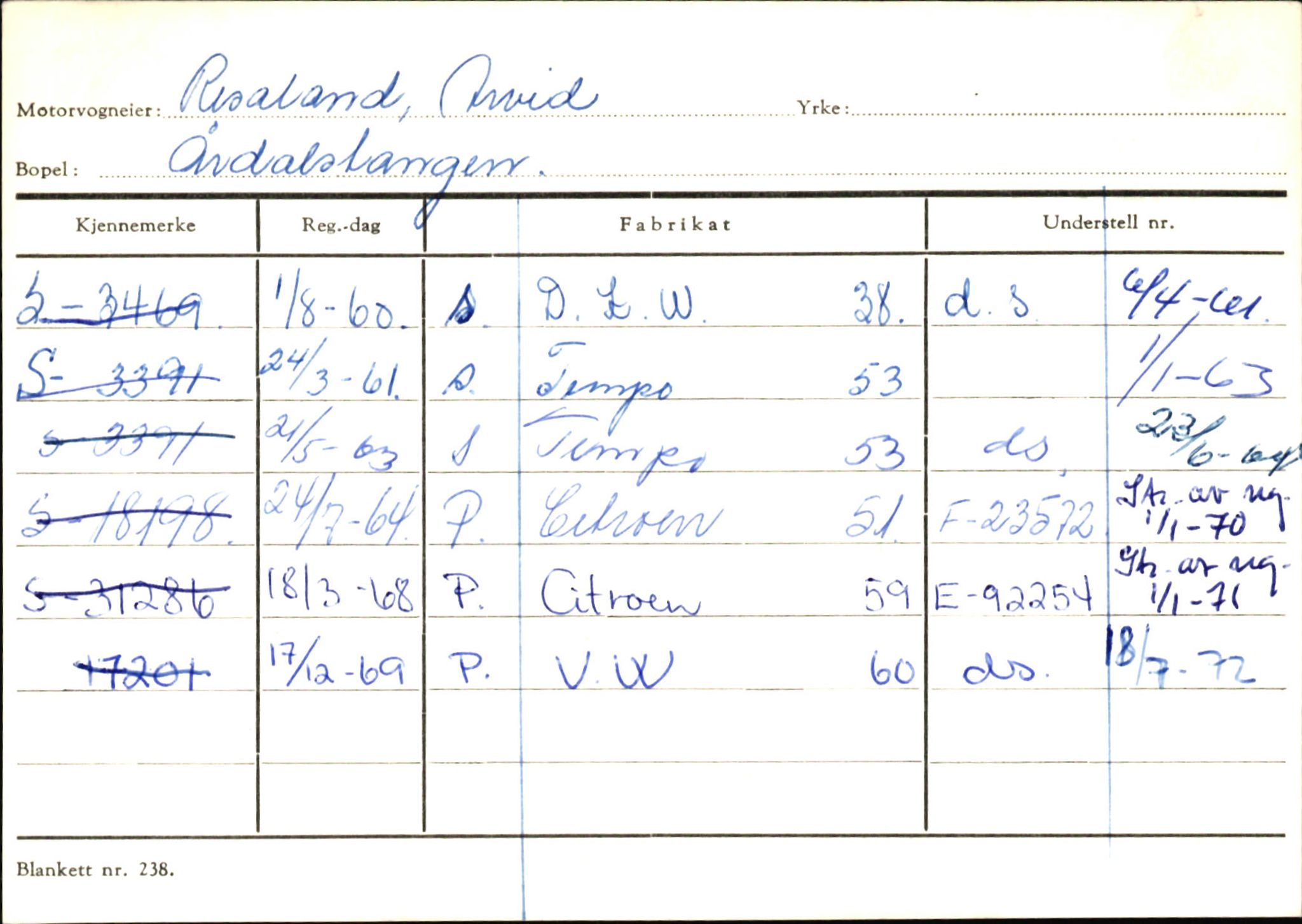 Statens vegvesen, Sogn og Fjordane vegkontor, AV/SAB-A-5301/4/F/L0146: Registerkort Årdal R-Å samt diverse kort, 1945-1975, p. 31