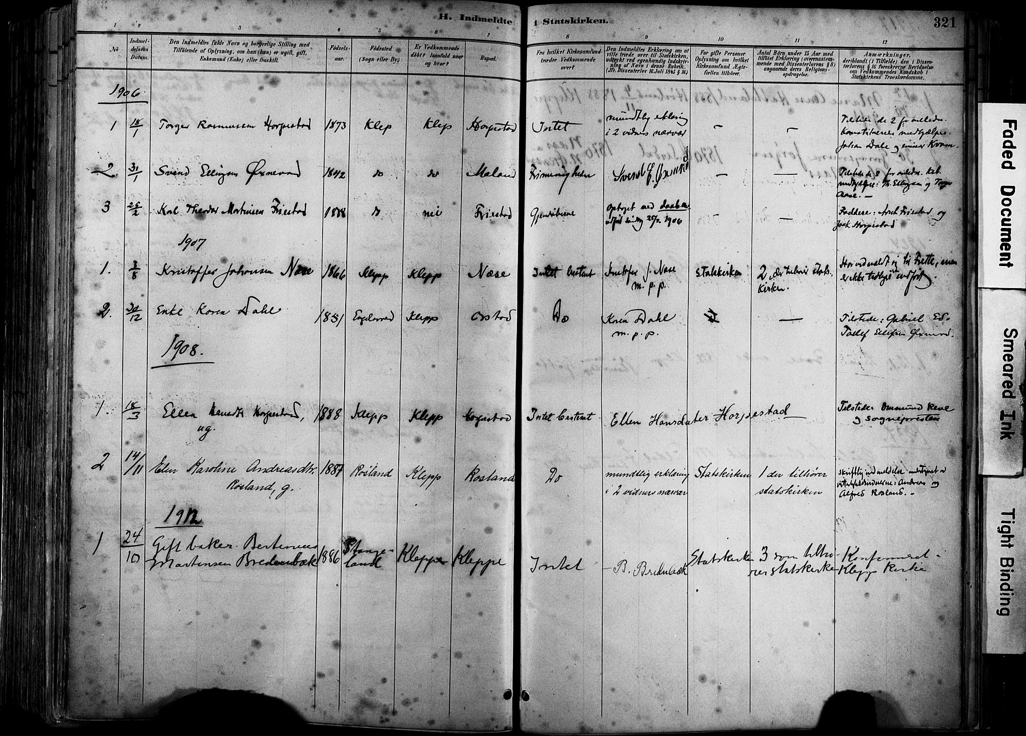 Klepp sokneprestkontor, AV/SAST-A-101803/001/3/30BA/L0009: Parish register (official) no. A 7, 1886-1915, p. 321