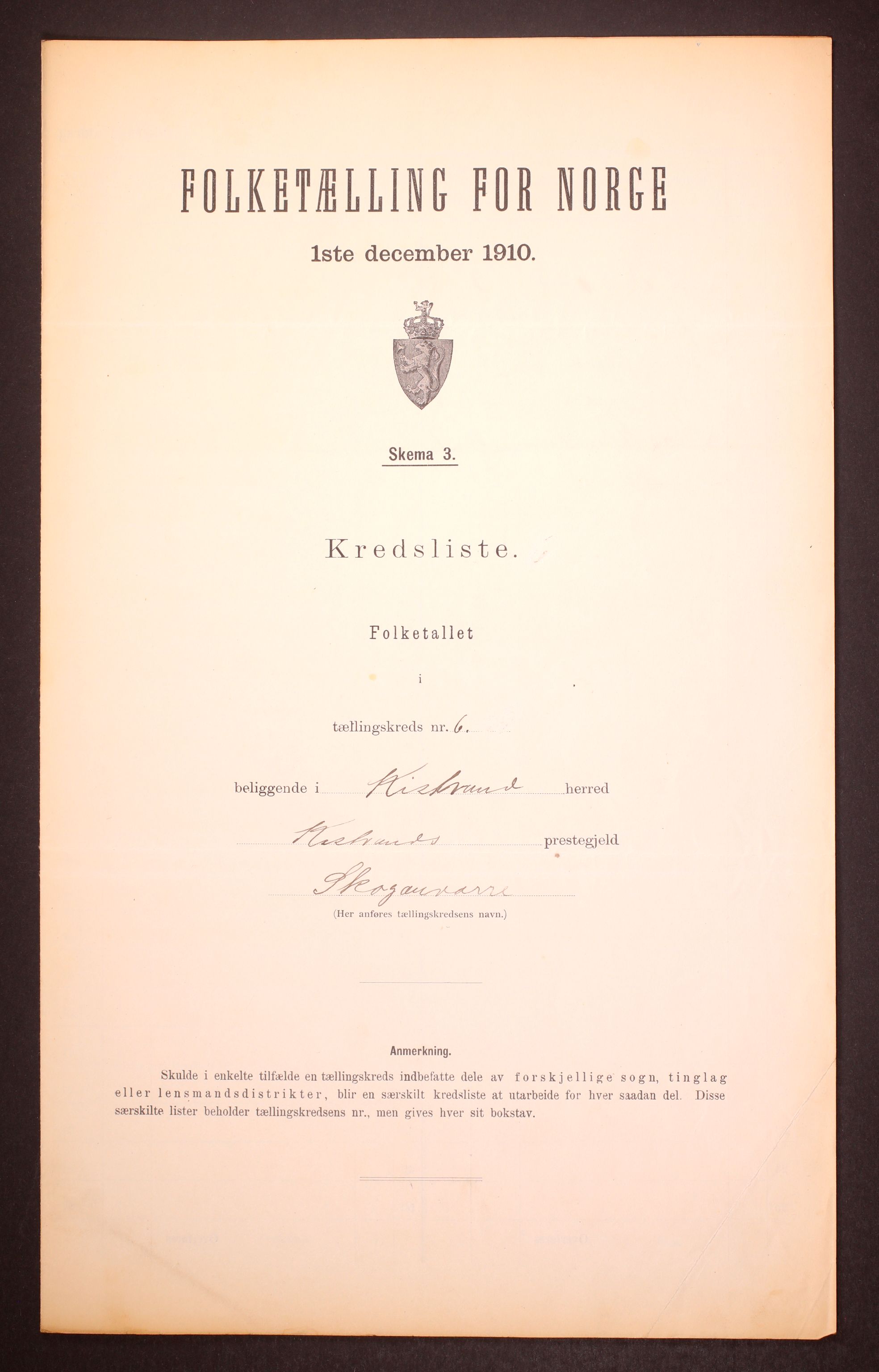 RA, 1910 census for Kistrand, 1910, p. 18