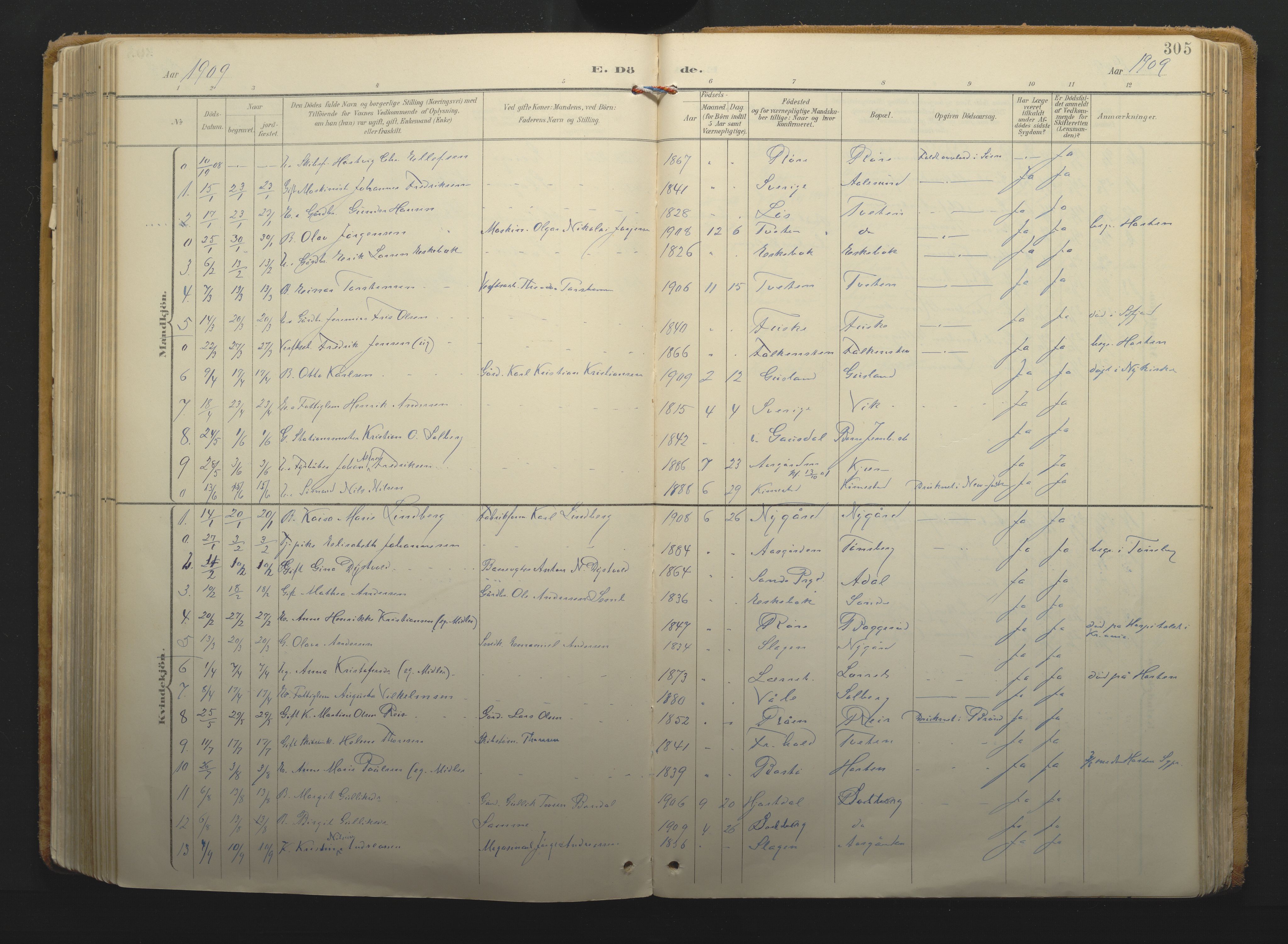 Borre kirkebøker, AV/SAKO-A-338/F/Fa/L0011: Parish register (official) no. I 11, 1897-1921, p. 305