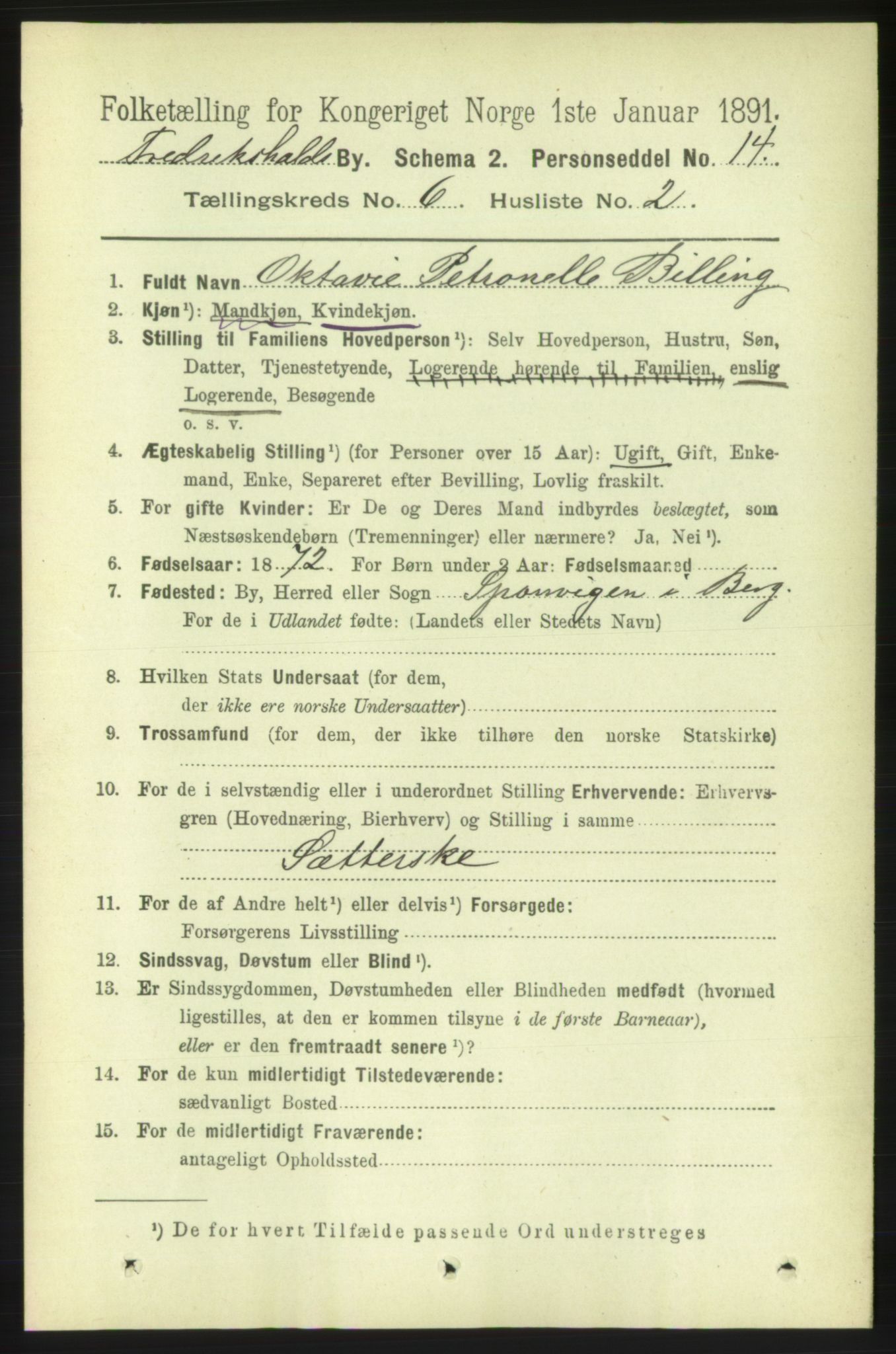 RA, 1891 census for 0101 Fredrikshald, 1891, p. 4477