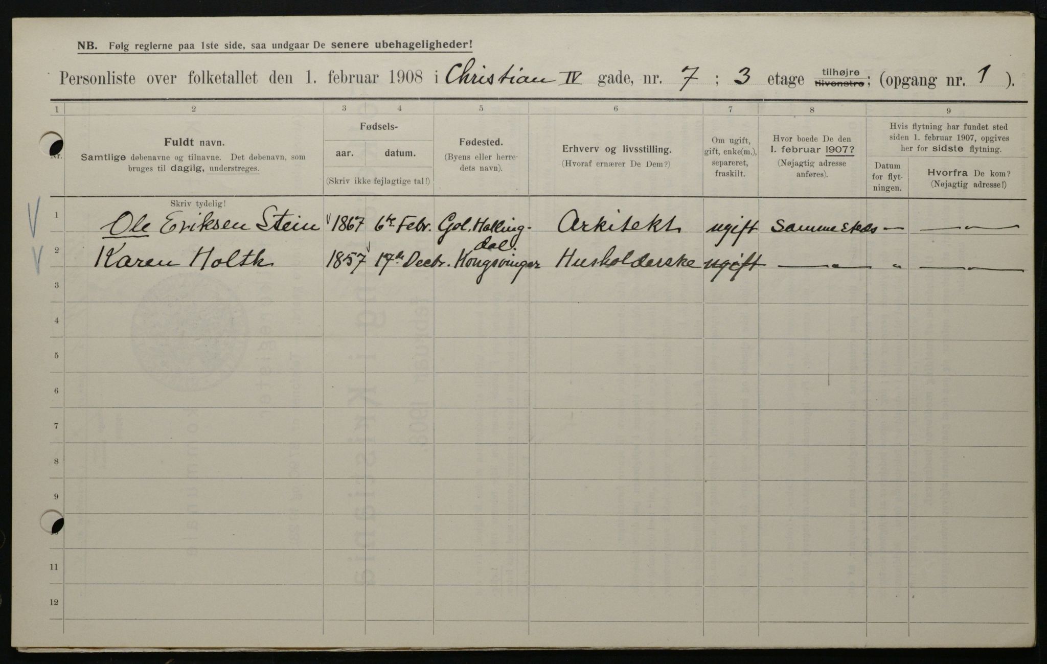 OBA, Municipal Census 1908 for Kristiania, 1908, p. 48508