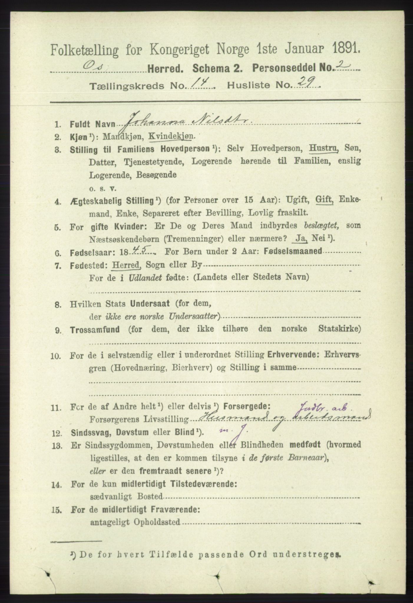 RA, 1891 census for 1243 Os, 1891, p. 3249