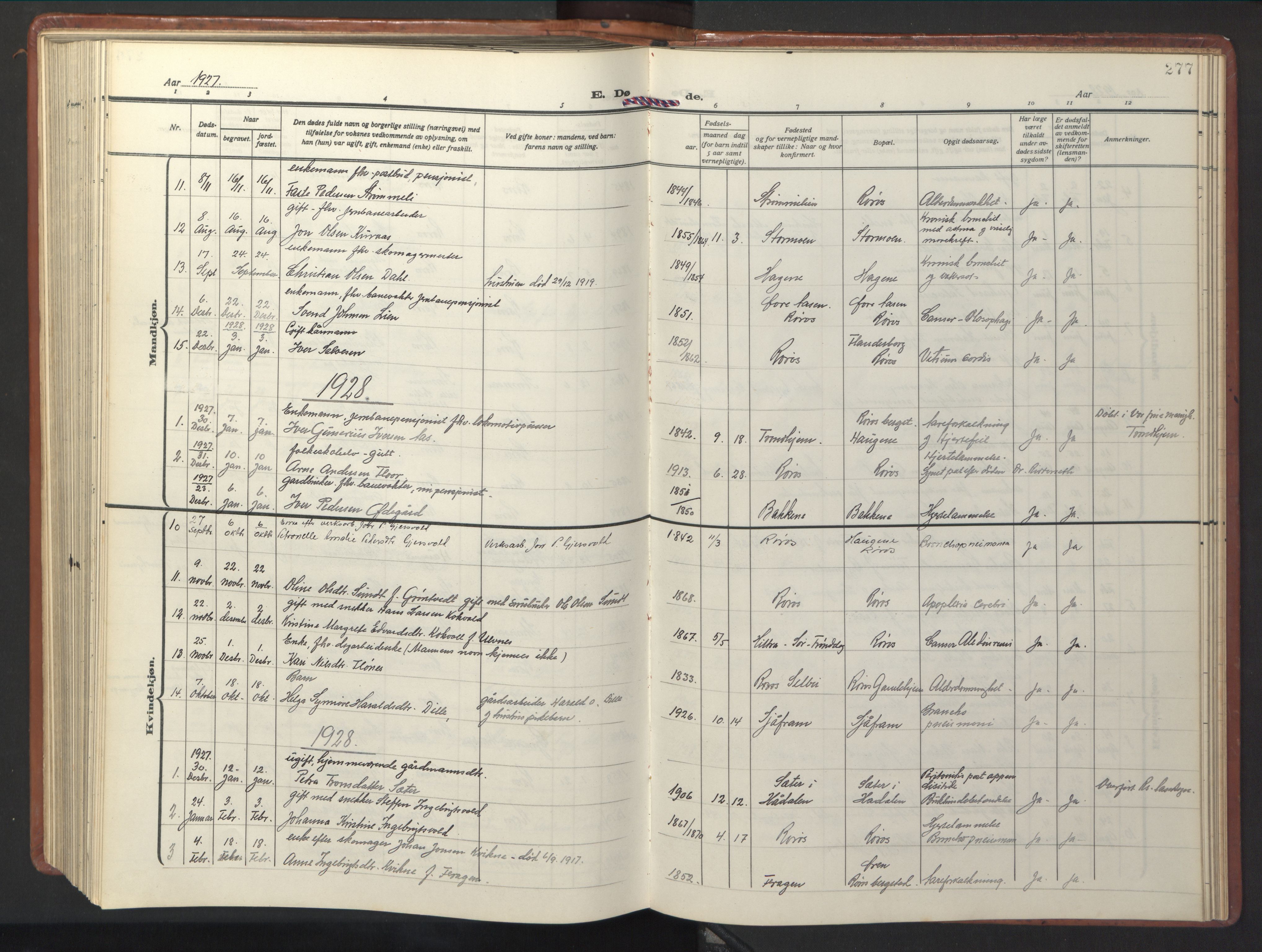 Ministerialprotokoller, klokkerbøker og fødselsregistre - Sør-Trøndelag, AV/SAT-A-1456/681/L0943: Parish register (copy) no. 681C07, 1926-1954, p. 277