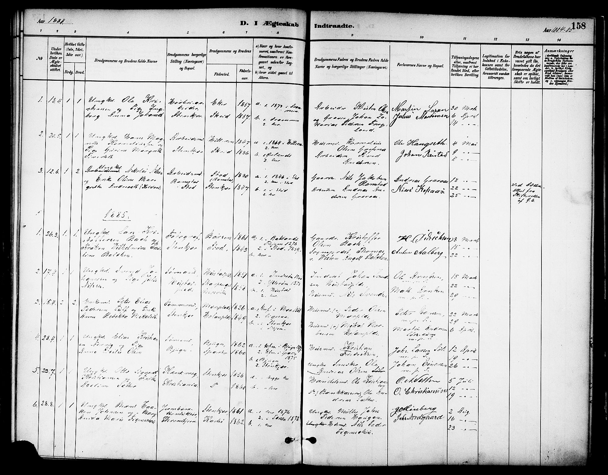 Ministerialprotokoller, klokkerbøker og fødselsregistre - Nord-Trøndelag, SAT/A-1458/739/L0371: Parish register (official) no. 739A03, 1881-1895, p. 158
