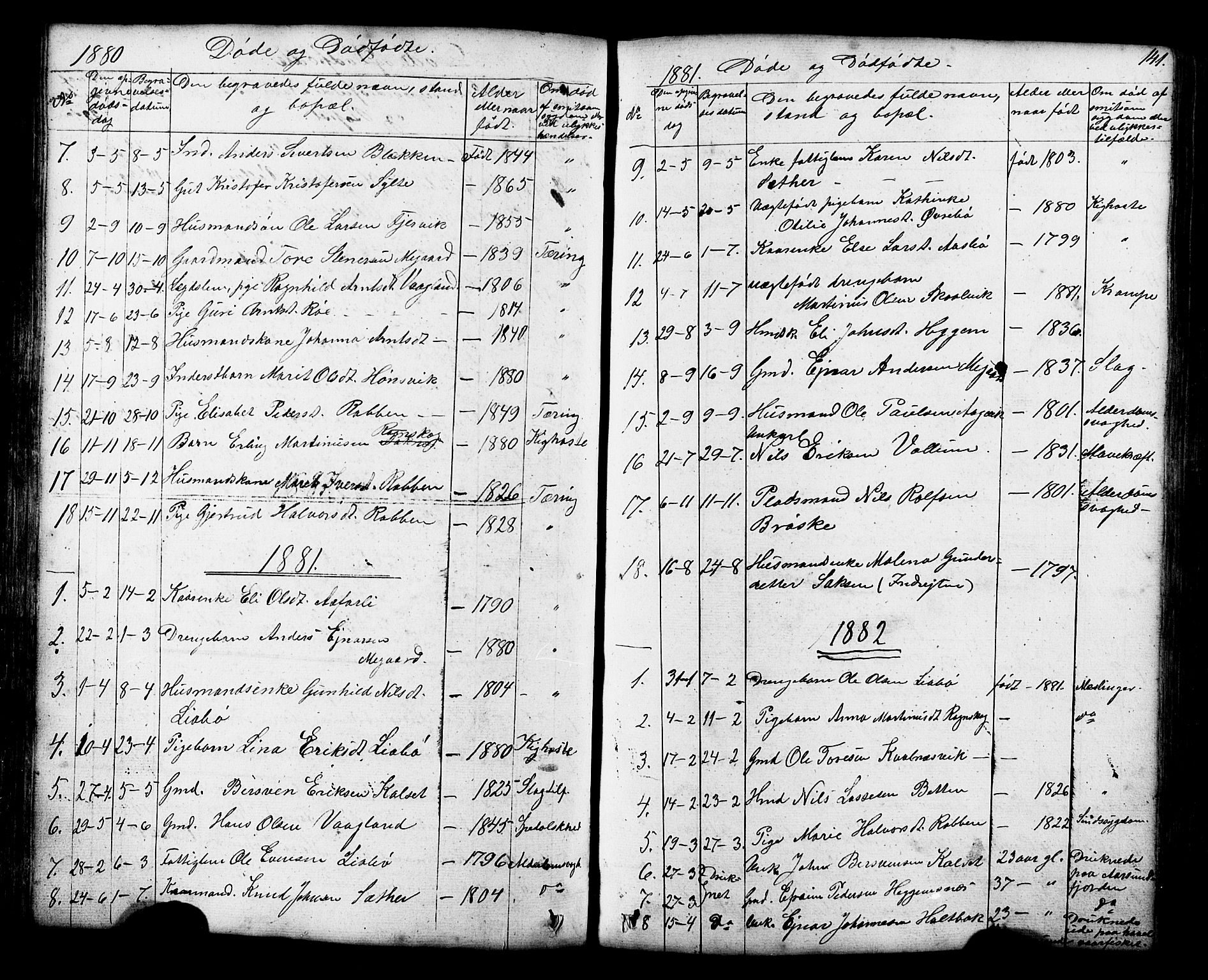 Ministerialprotokoller, klokkerbøker og fødselsregistre - Møre og Romsdal, AV/SAT-A-1454/576/L0890: Parish register (copy) no. 576C01, 1837-1908, p. 141