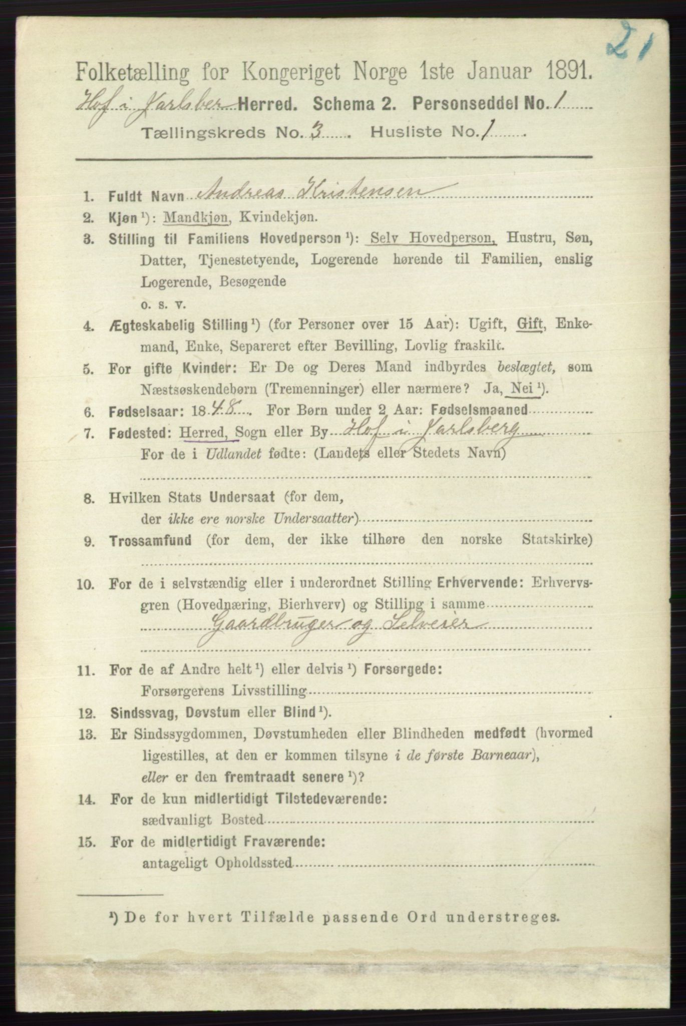 RA, 1891 census for 0714 Hof, 1891, p. 881