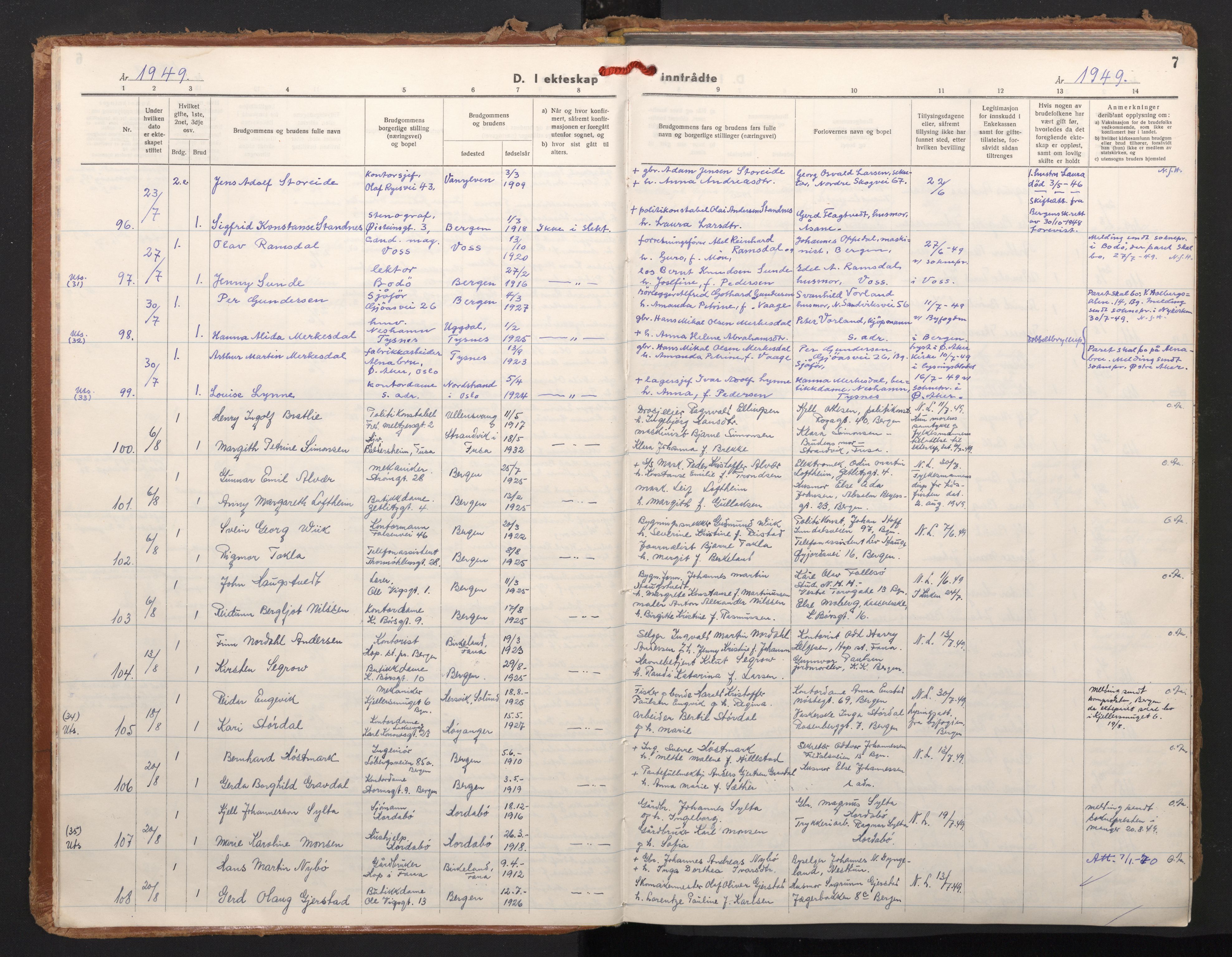 Johanneskirken sokneprestembete, AV/SAB-A-76001/H/Haa/L0015: Parish register (official) no. D 4, 1949-1963, p. 6b-7a