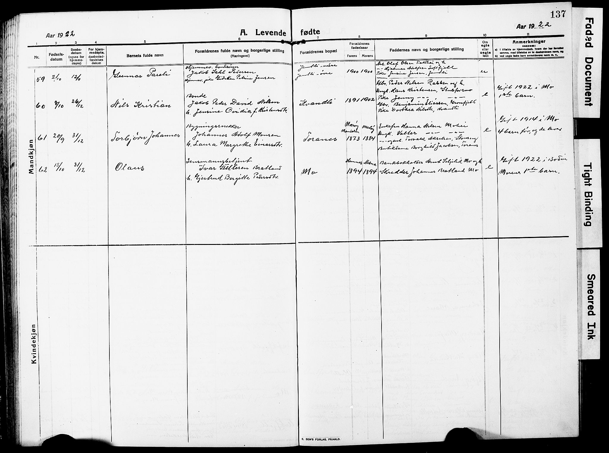 Ministerialprotokoller, klokkerbøker og fødselsregistre - Nordland, AV/SAT-A-1459/827/L0423: Parish register (copy) no. 827C12, 1912-1930, p. 137