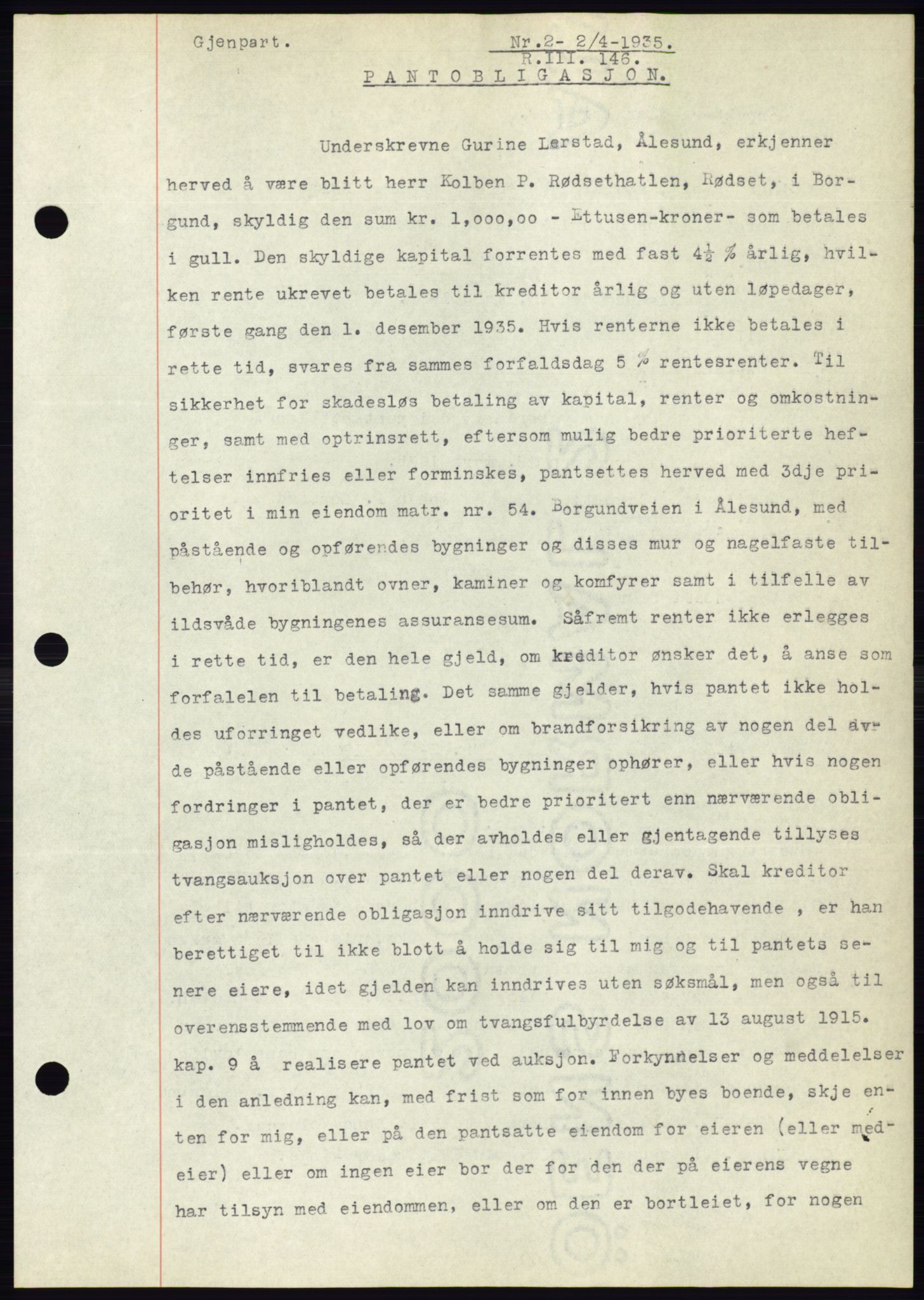 Ålesund byfogd, AV/SAT-A-4384: Mortgage book no. 32, 1934-1935, Deed date: 02.04.1935