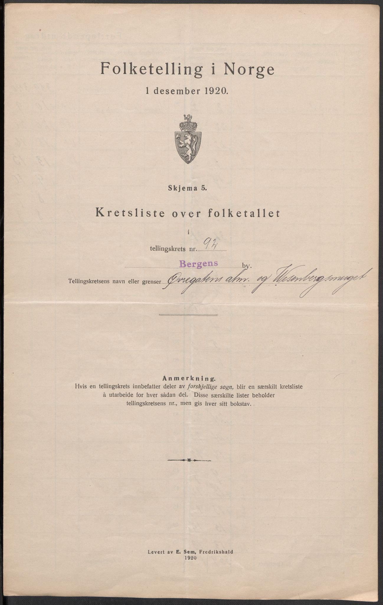 SAB, 1920 census for Bergen, 1920, p. 291