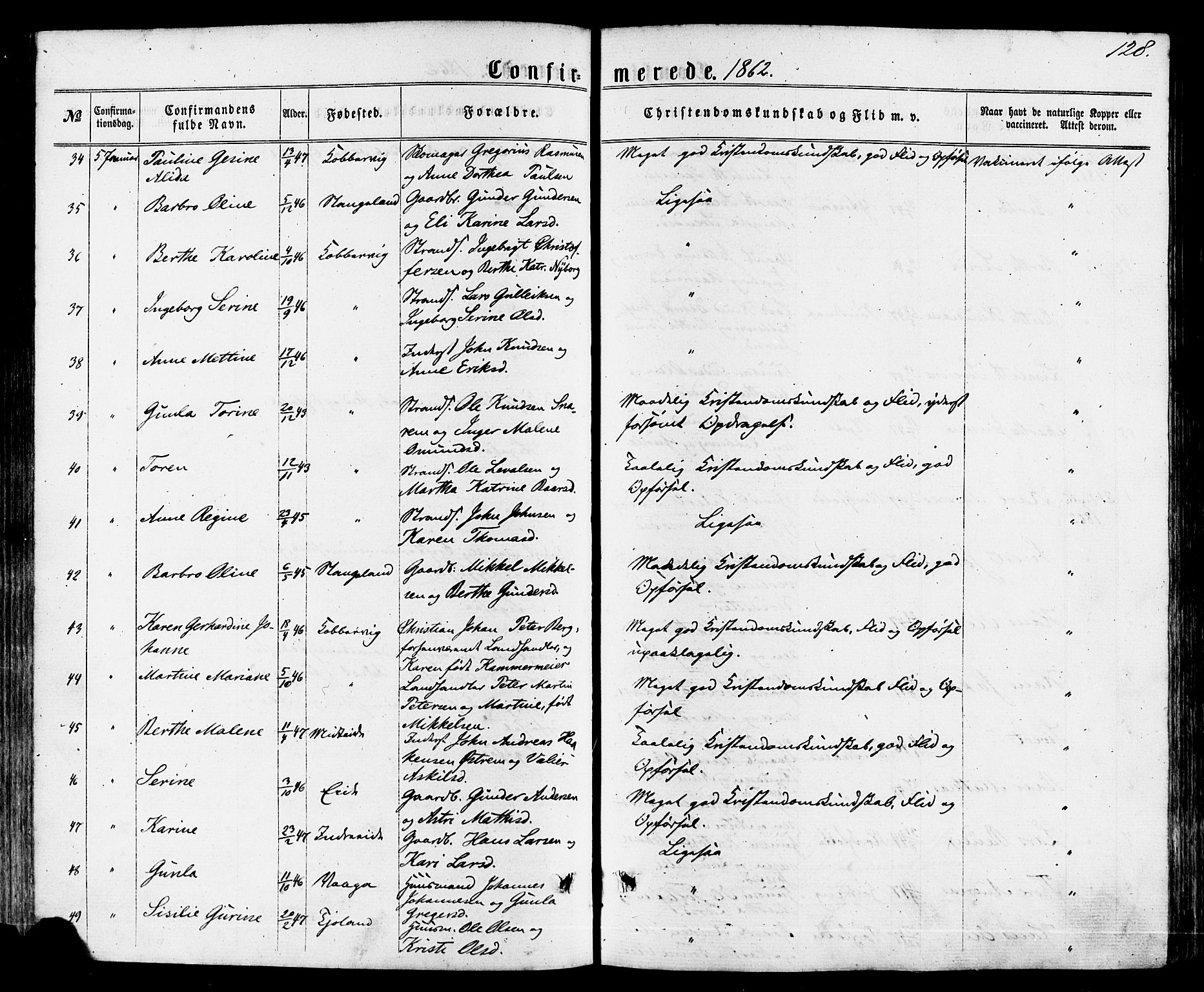 Avaldsnes sokneprestkontor, SAST/A -101851/H/Ha/Haa/L0011: Parish register (official) no. A 11, 1861-1880, p. 128