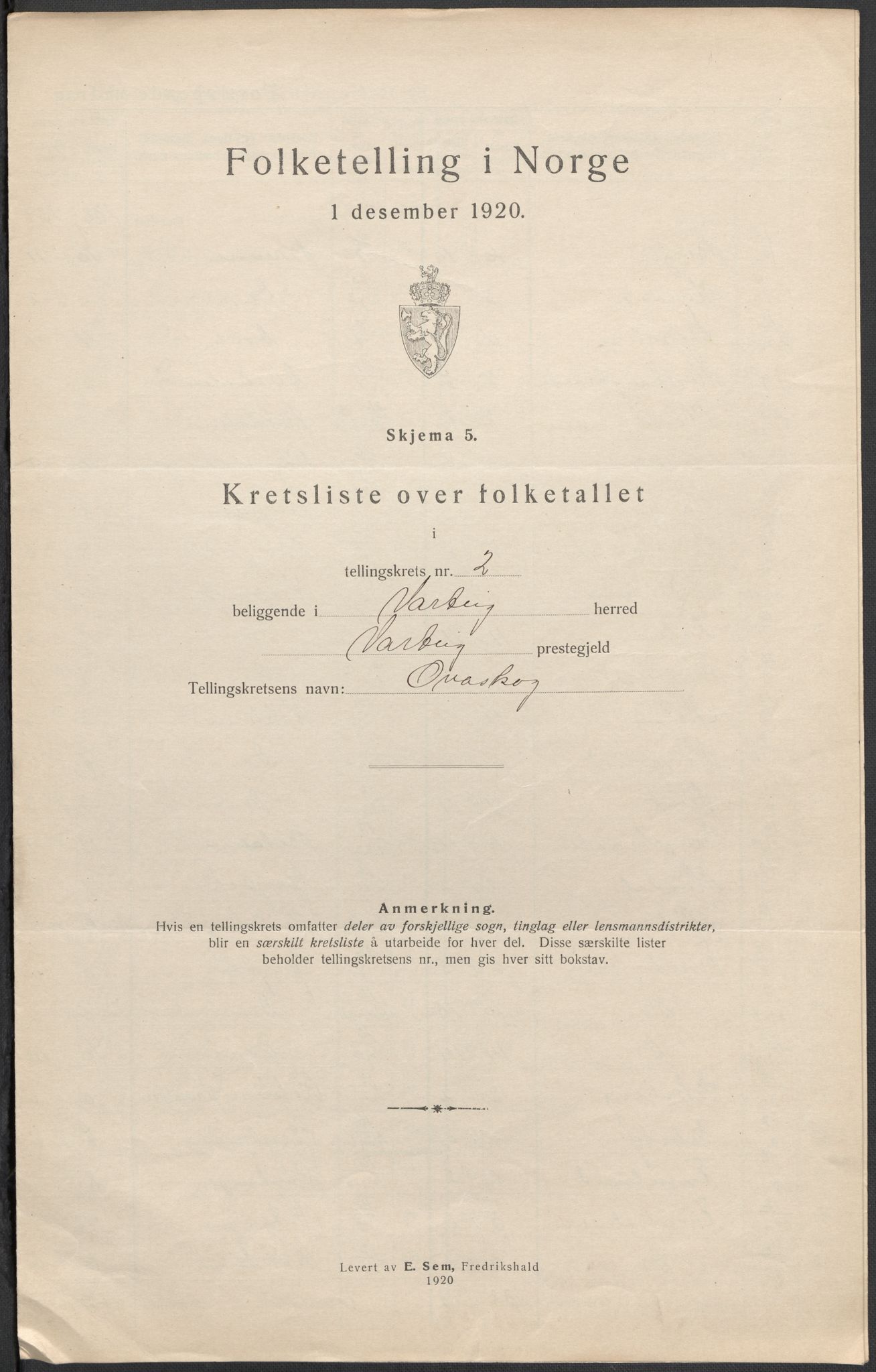 SAO, 1920 census for Varteig, 1920, p. 11