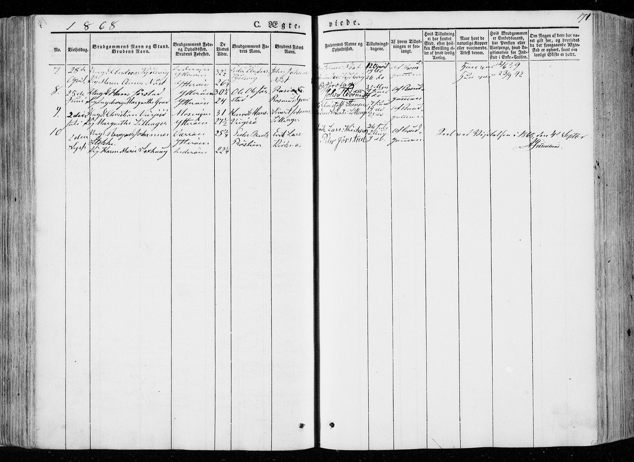 Ministerialprotokoller, klokkerbøker og fødselsregistre - Nord-Trøndelag, SAT/A-1458/722/L0218: Parish register (official) no. 722A05, 1843-1868, p. 171
