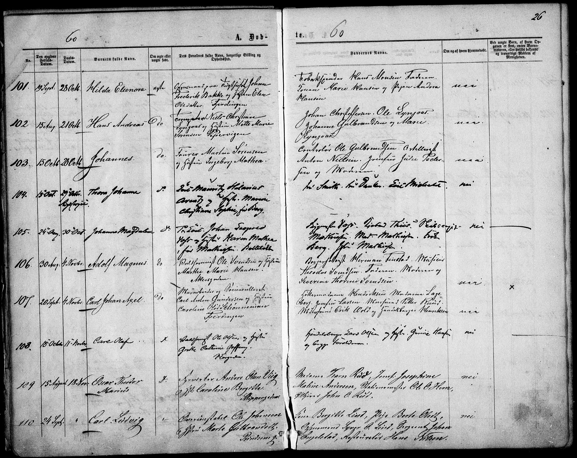 Garnisonsmenigheten Kirkebøker, AV/SAO-A-10846/F/Fa/L0010: Parish register (official) no. 10, 1859-1869, p. 26