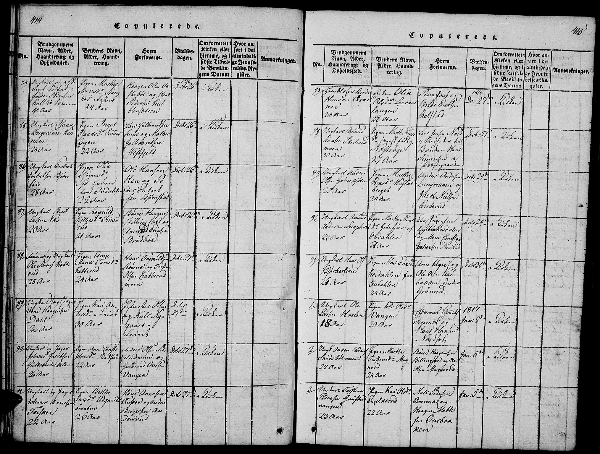 Vinger prestekontor, SAH/PREST-024/H/Ha/Hab/L0001: Parish register (copy) no. 1, 1814-1825, p. 414-415