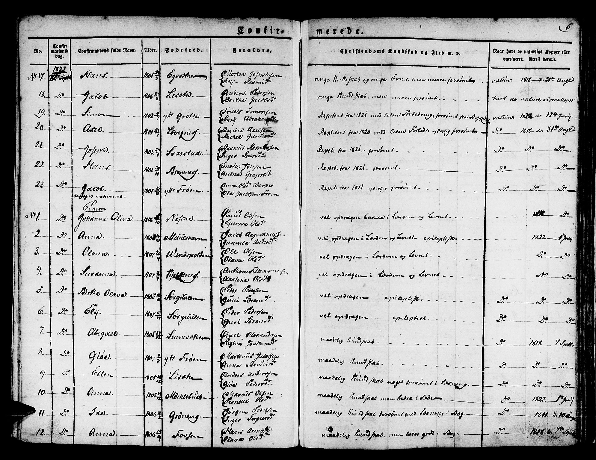 Kinn sokneprestembete, SAB/A-80801/H/Haa/Haaa/L0004/0001: Parish register (official) no. A 4I, 1822-1840, p. 6