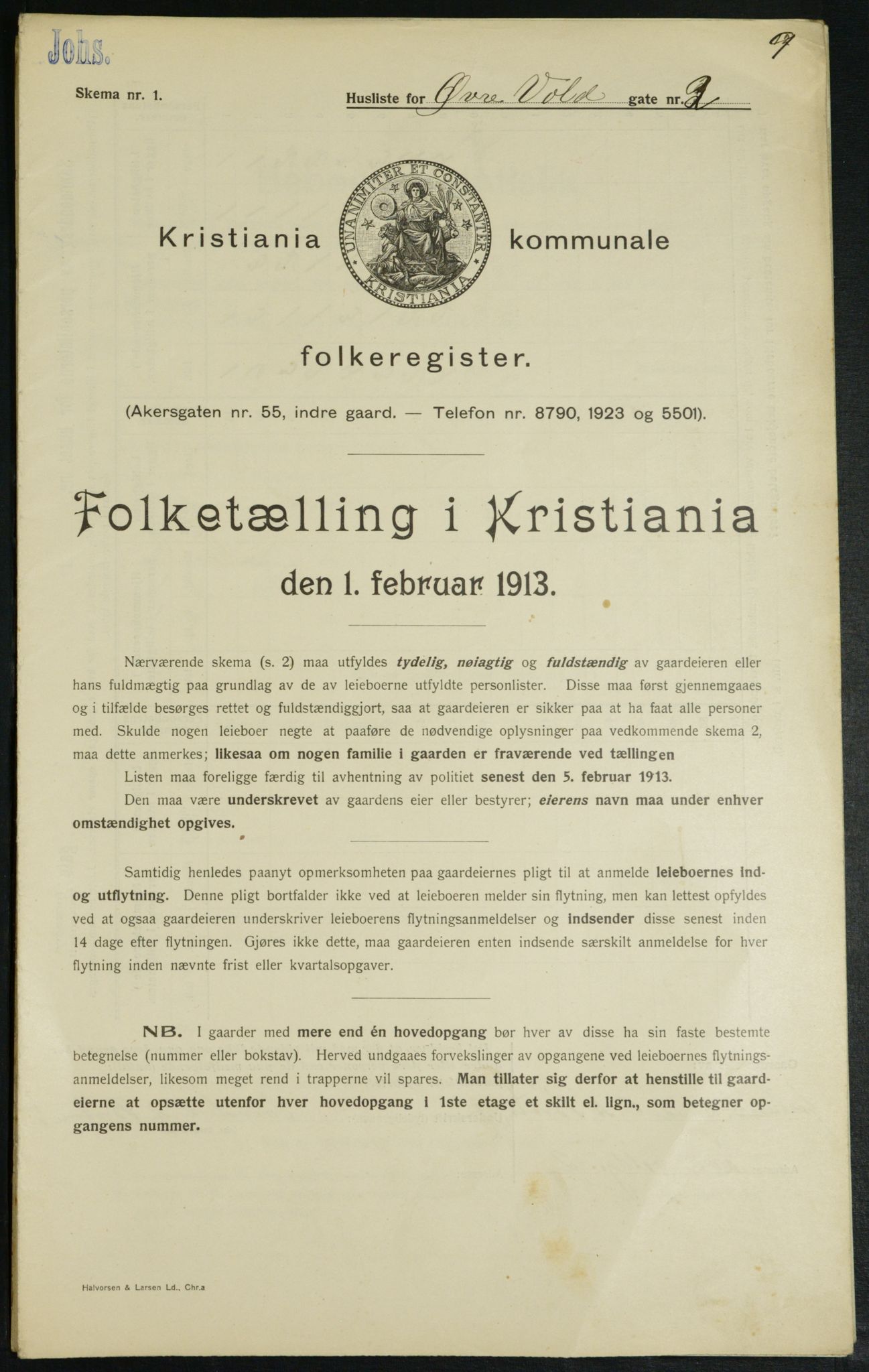 OBA, Municipal Census 1913 for Kristiania, 1913, p. 129999