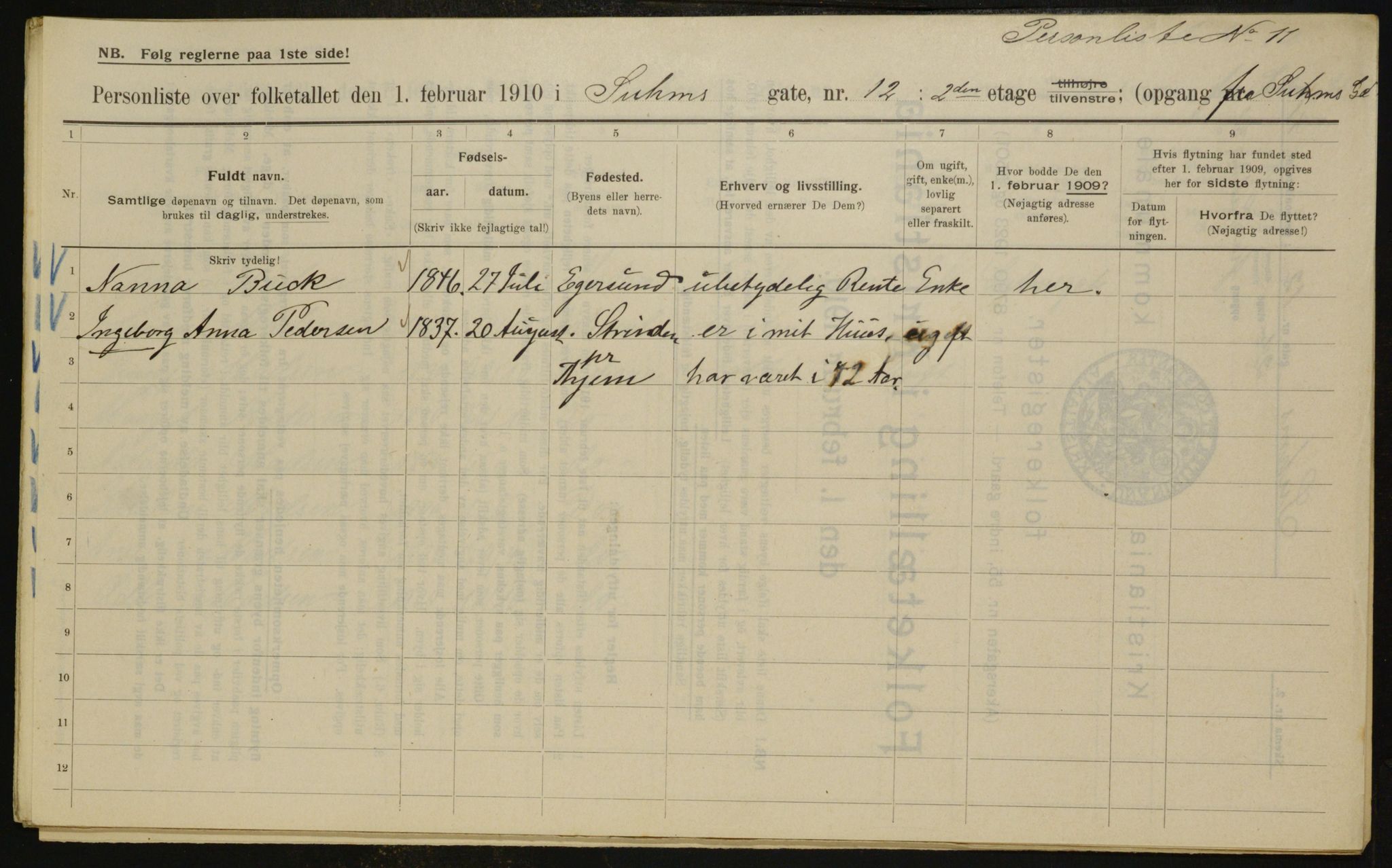 OBA, Municipal Census 1910 for Kristiania, 1910, p. 99263