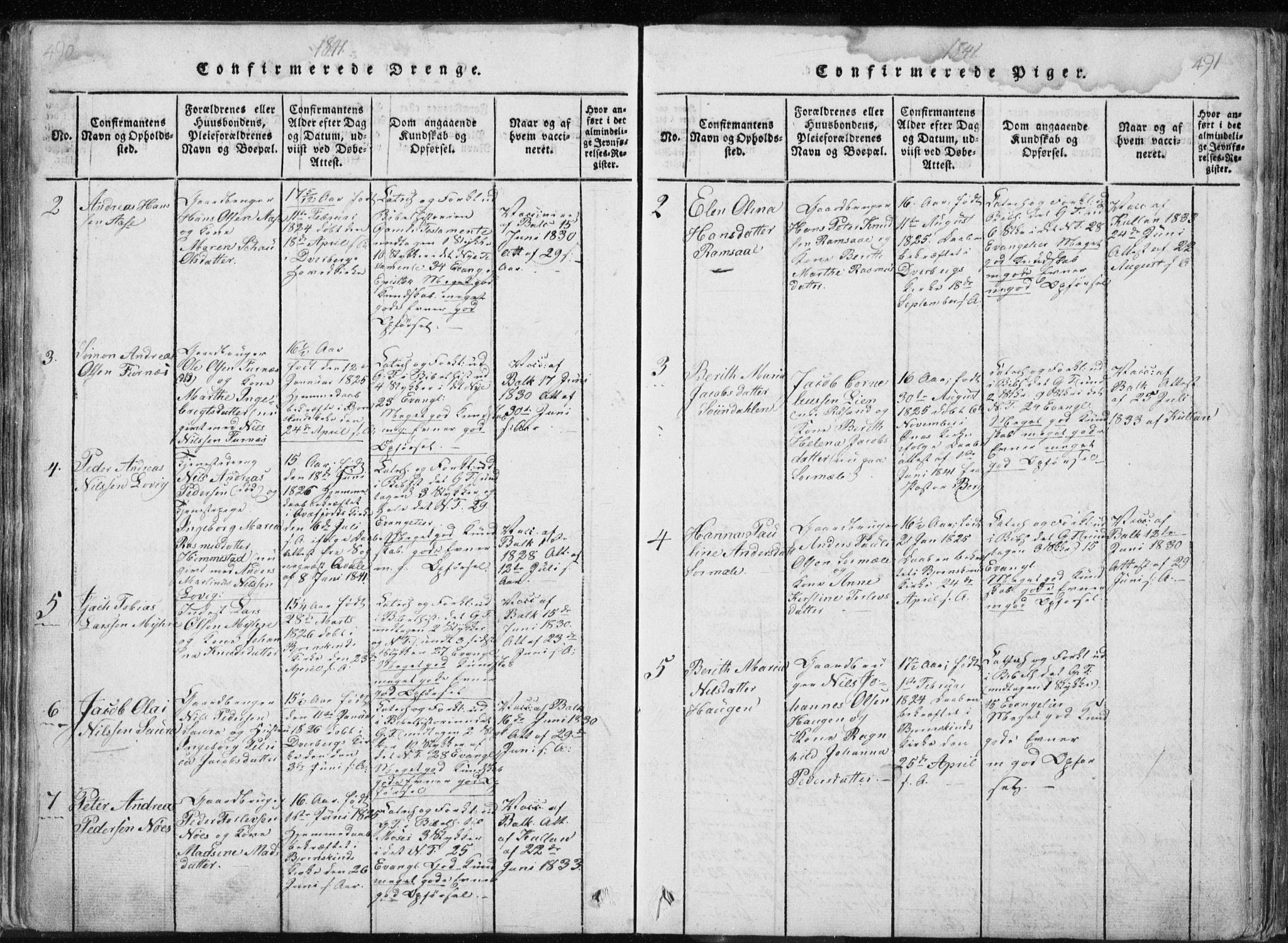 Ministerialprotokoller, klokkerbøker og fødselsregistre - Nordland, AV/SAT-A-1459/897/L1411: Parish register (copy) no. 897C01, 1820-1866, p. 490-491