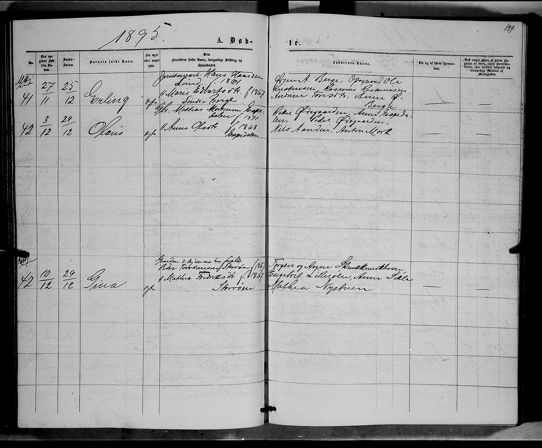 Ringebu prestekontor, AV/SAH-PREST-082/H/Ha/Hab/L0006: Parish register (copy) no. 6, 1880-1898, p. 129