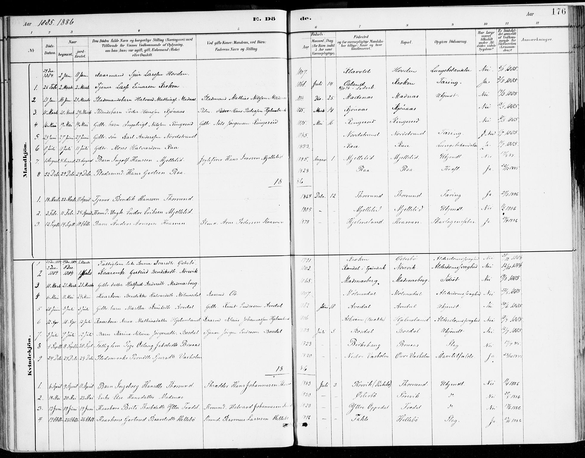 Lavik sokneprestembete, AV/SAB-A-80901: Parish register (official) no. B 1, 1882-1908, p. 176