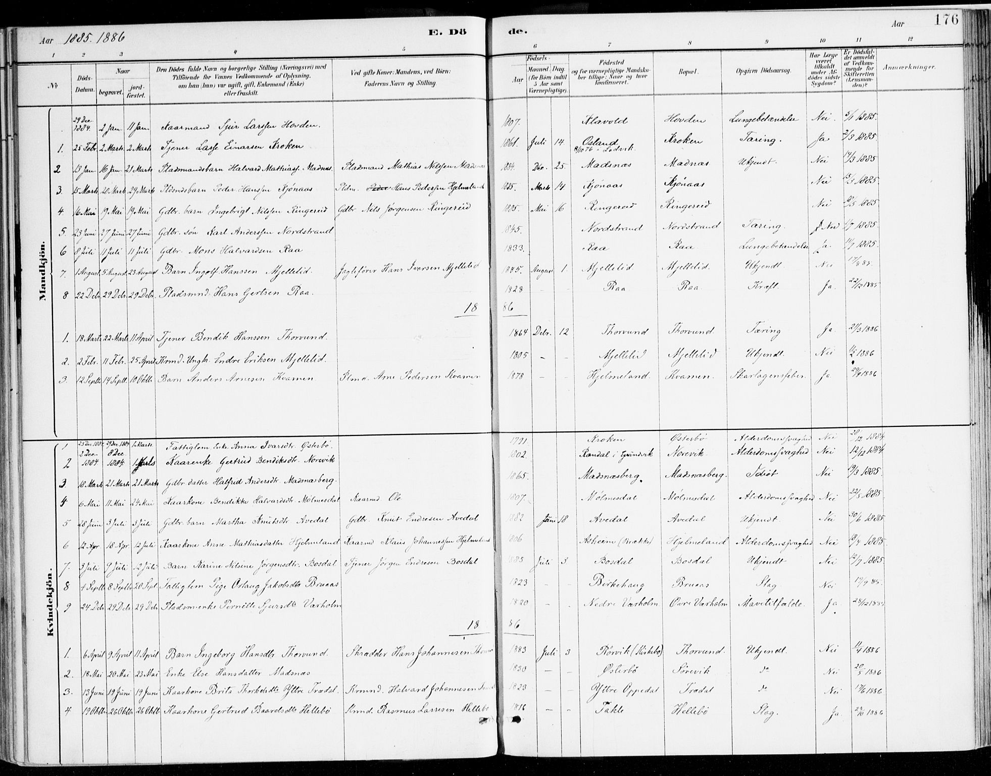 Lavik sokneprestembete, AV/SAB-A-80901: Parish register (official) no. B 1, 1882-1908, p. 176