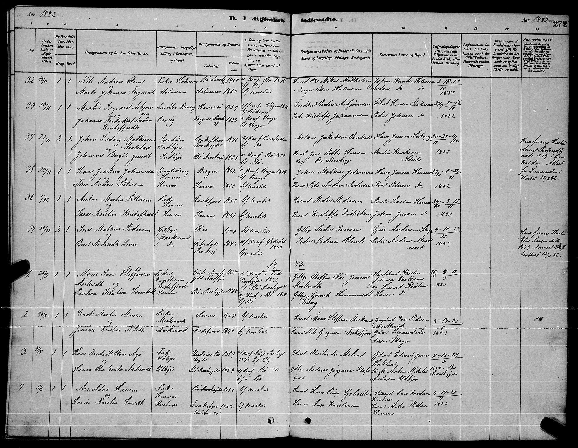 Ministerialprotokoller, klokkerbøker og fødselsregistre - Nordland, AV/SAT-A-1459/888/L1267: Parish register (copy) no. 888C05, 1878-1890, p. 272