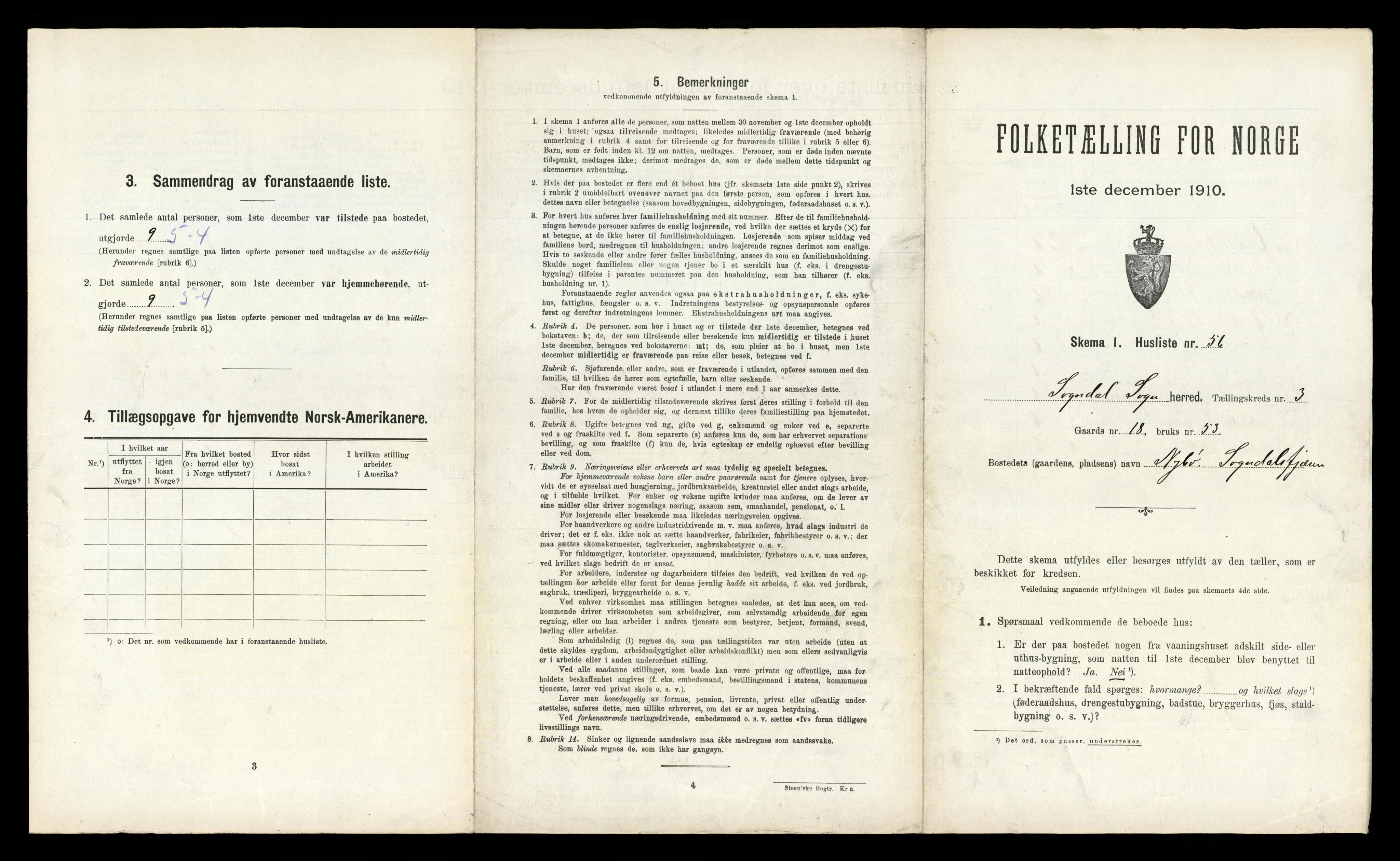 RA, 1910 census for Sogndal, 1910, p. 388