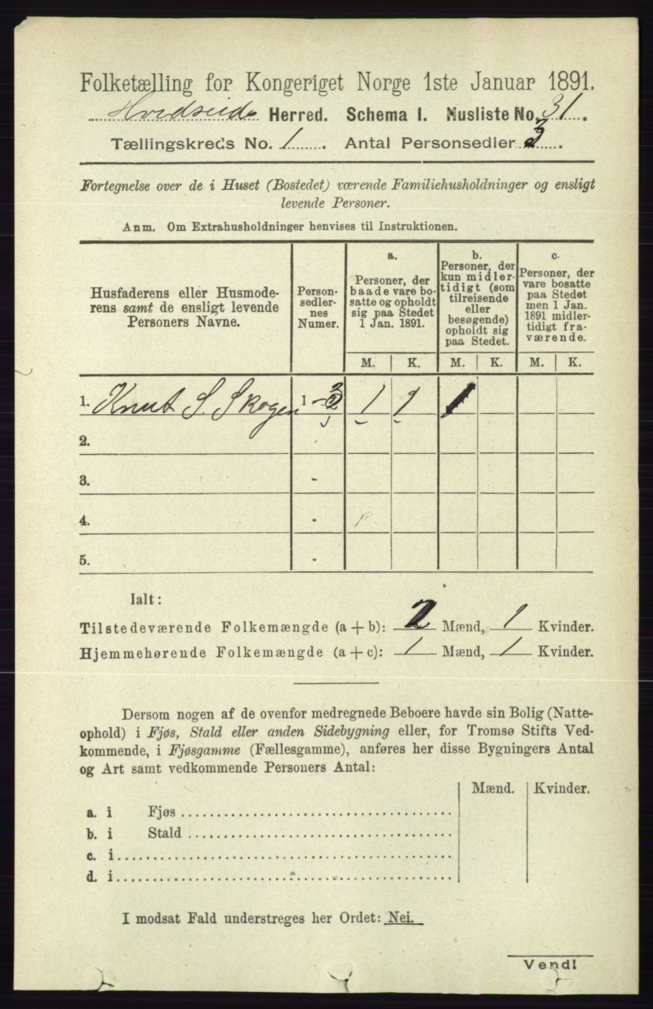 RA, 1891 census for 0829 Kviteseid, 1891, p. 71