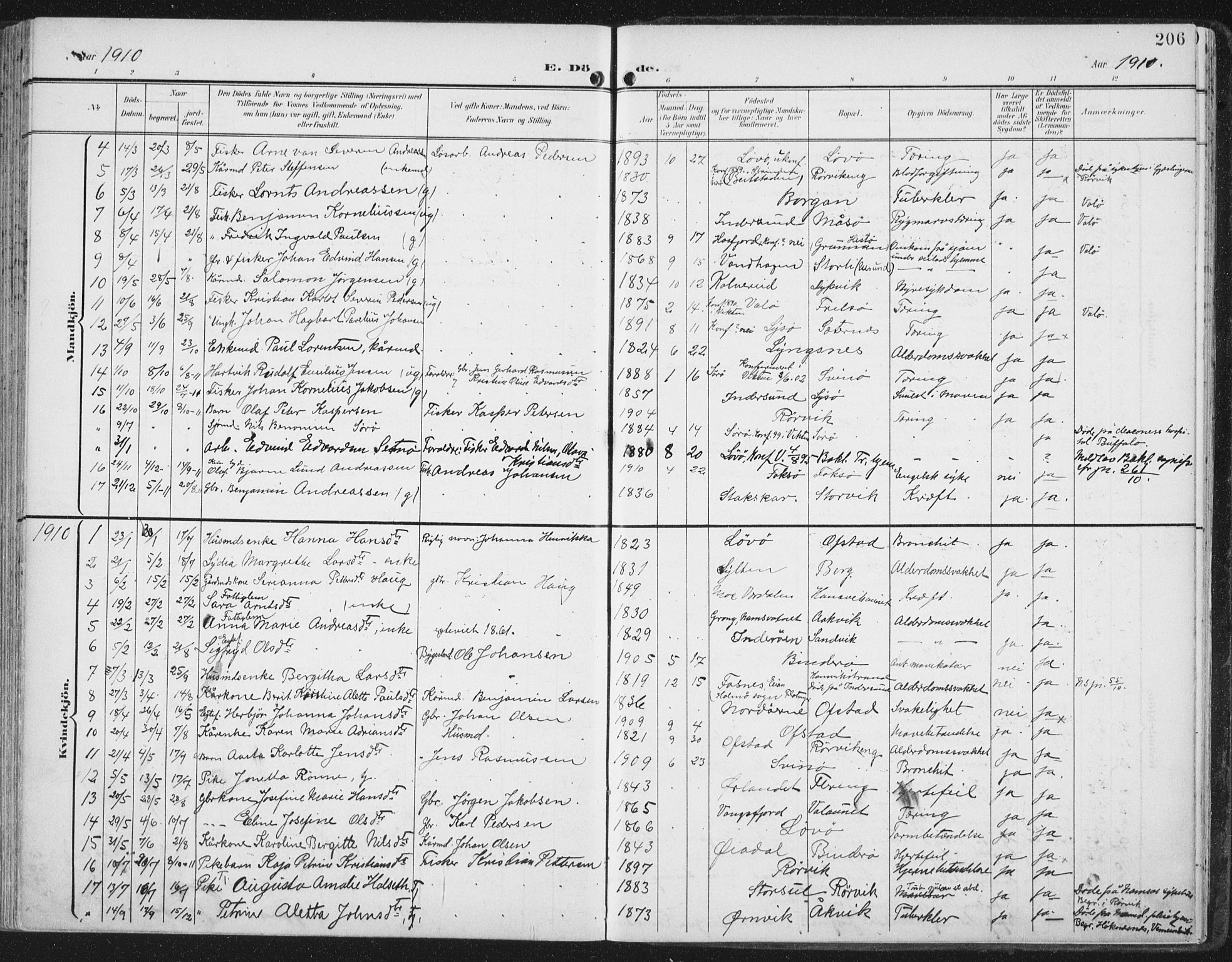 Ministerialprotokoller, klokkerbøker og fødselsregistre - Nord-Trøndelag, AV/SAT-A-1458/786/L0688: Parish register (official) no. 786A04, 1899-1912, p. 206