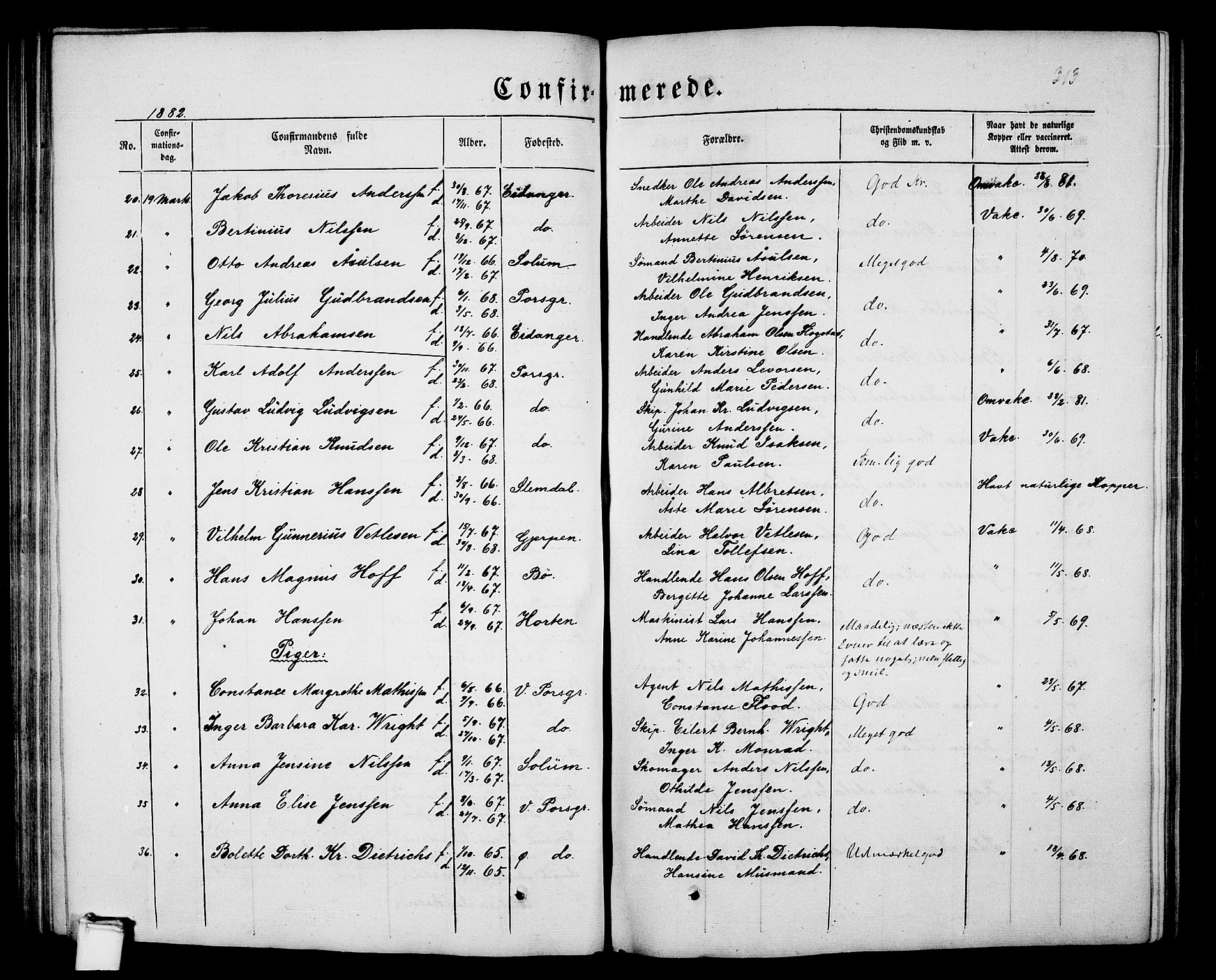 Porsgrunn kirkebøker , SAKO/A-104/G/Gb/L0004: Parish register (copy) no. II 4, 1853-1882, p. 313