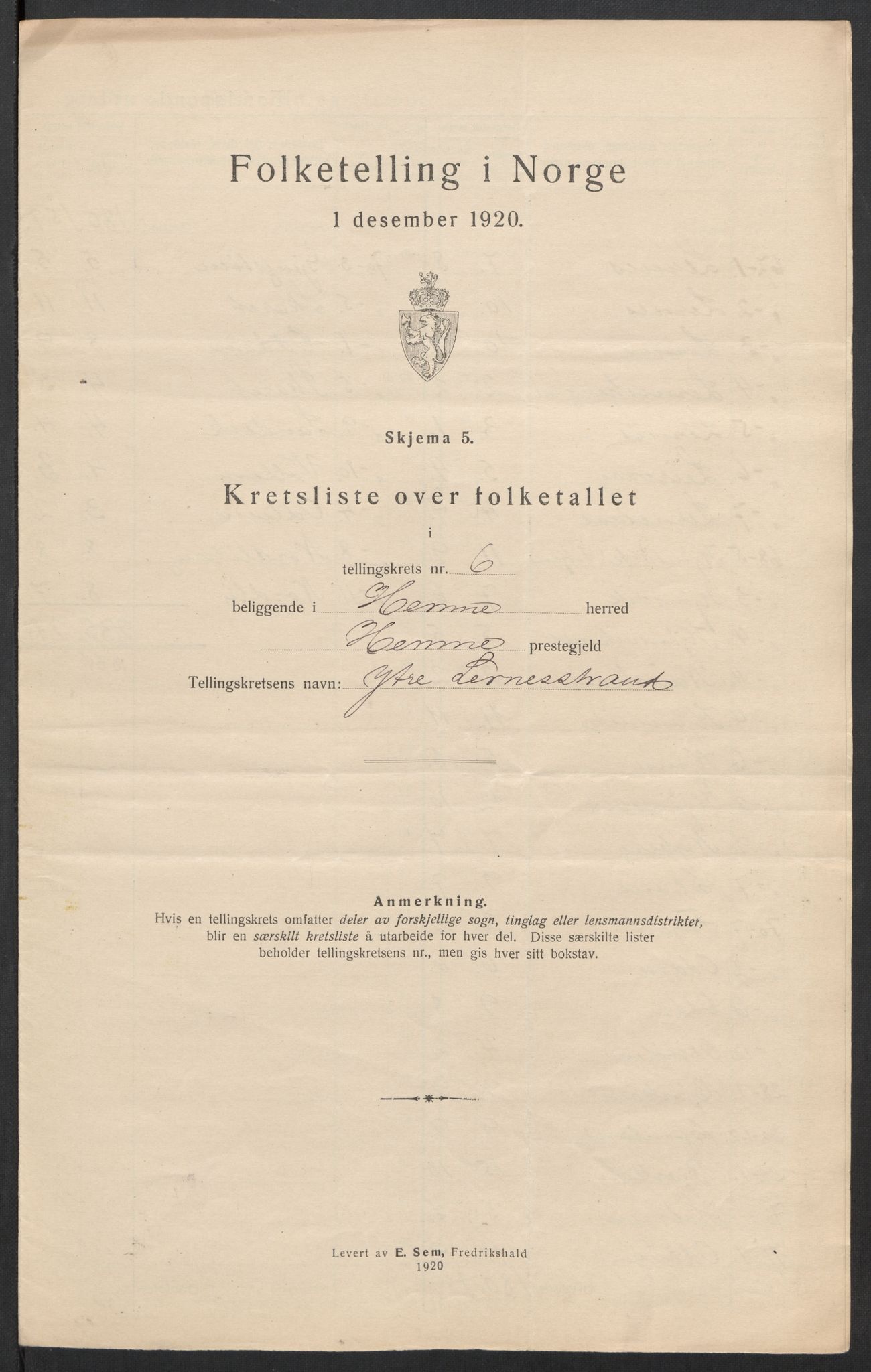 SAT, 1920 census for Hemne, 1920, p. 21